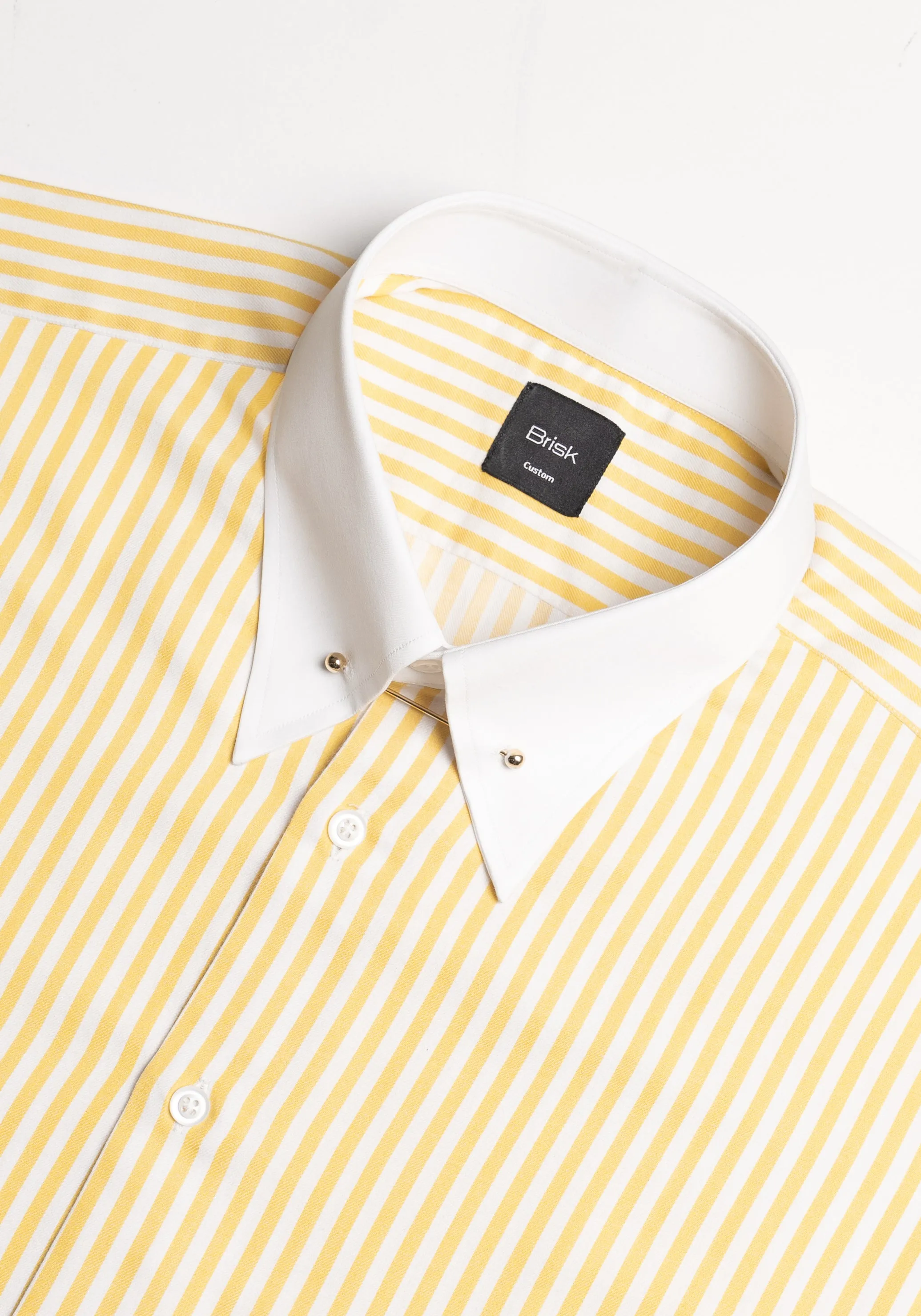 Yellow Bengal Twill Stripes Pima Cotton Shirt - White Classic Golden Pin Collar & French Cuffs sold by Brisk Shirts product image thumbnail 2