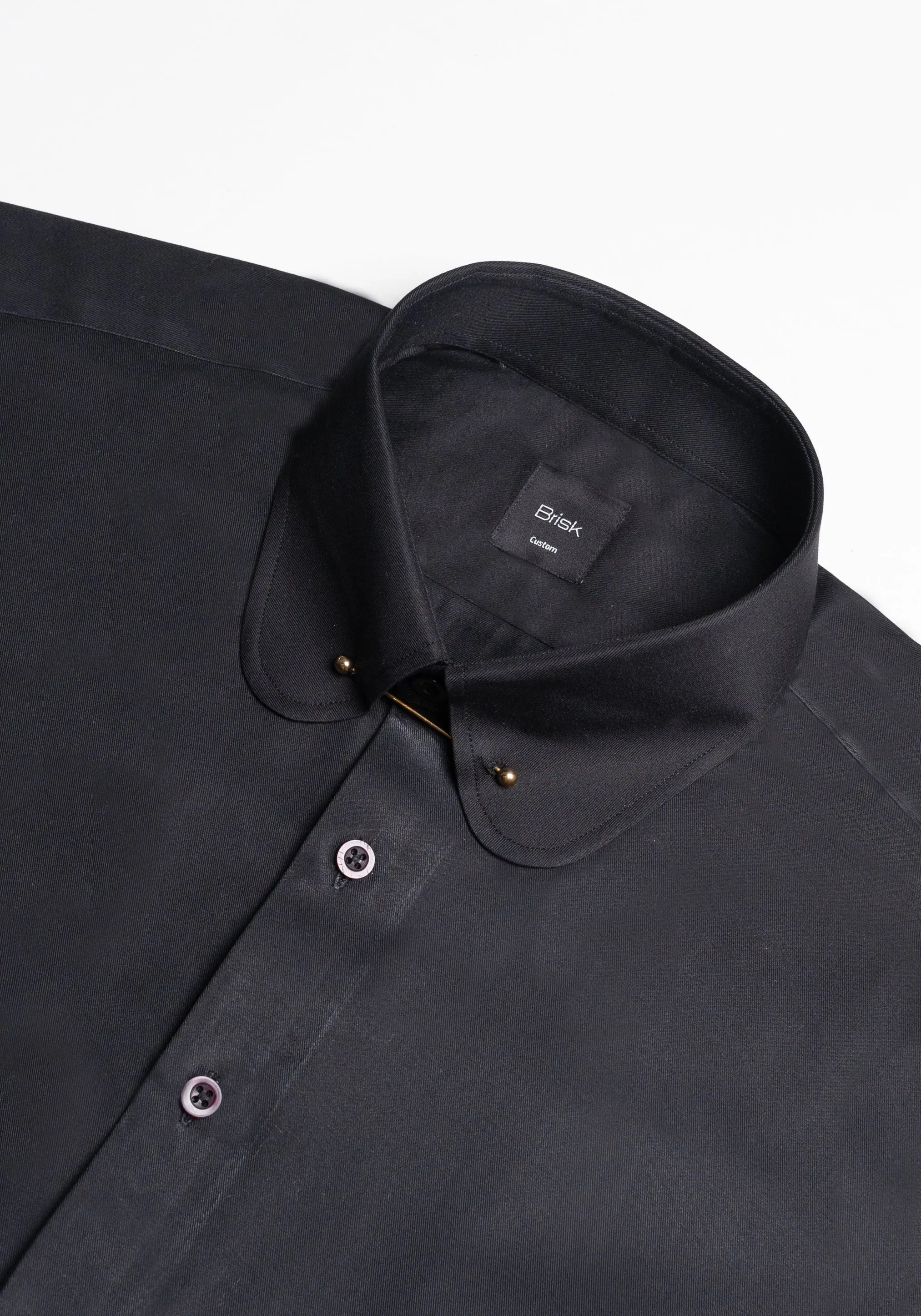 Jet Black Twill Pima Cotton Shirt - Club Collar With Golden Pin Collar sold by Brisk Shirts product image thumbnail 3