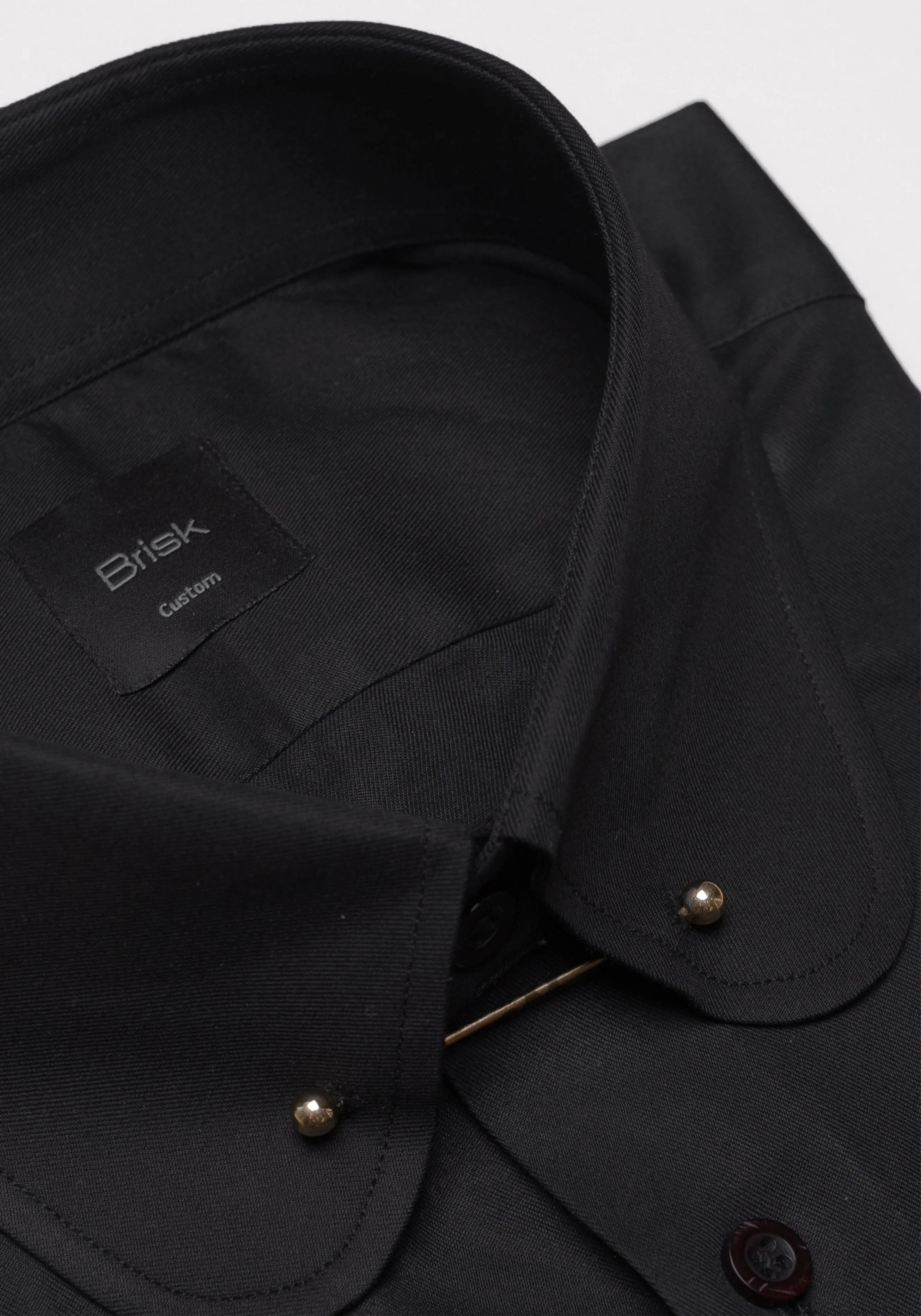 Jet Black Twill Pima Cotton Shirt - Club Collar With Golden Pin Collar sold by Brisk Shirts product image thumbnail 2