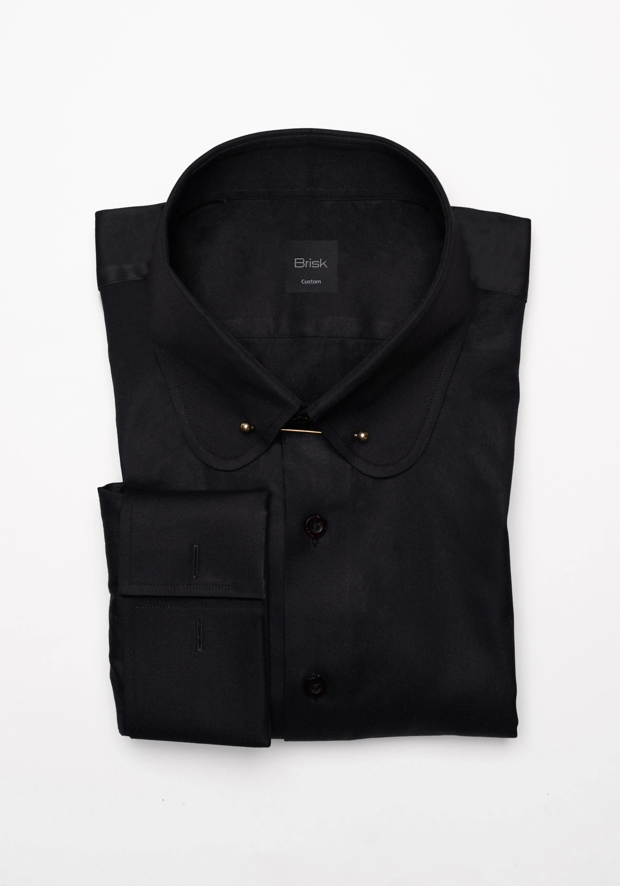 Jet Black Twill Pima Cotton Shirt - Club Collar With Golden Pin Collar sold by Brisk Shirts