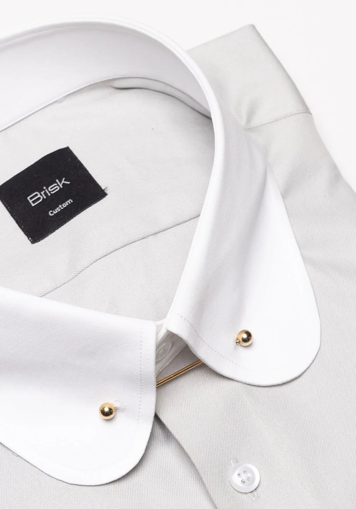 Light Grey Twill Pima Cotton Shirt - White Club Collar With Golden Pin sold by Brisk Shirts product image thumbnail 2
