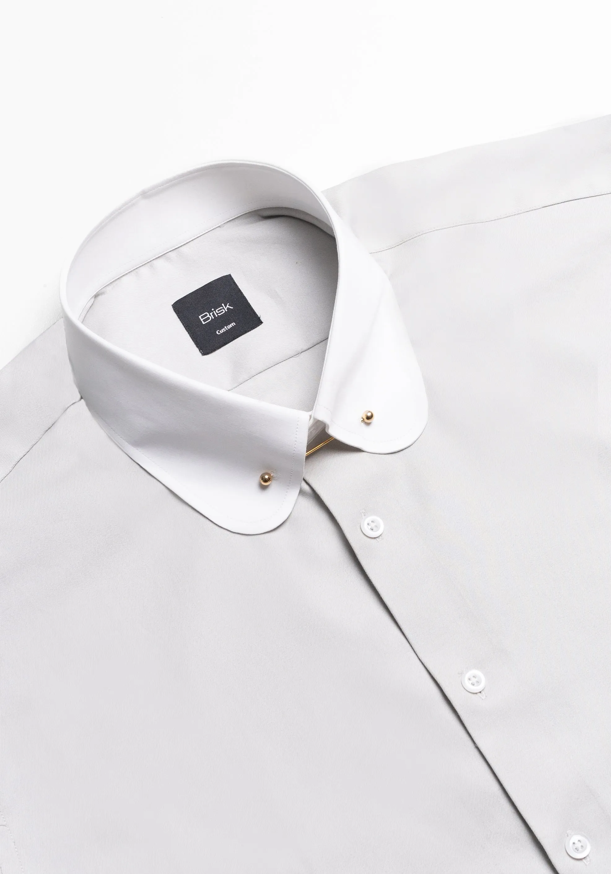 Light Grey Twill Pima Cotton Shirt - White Club Collar With Golden Pin sold by Brisk Shirts product image thumbnail 3