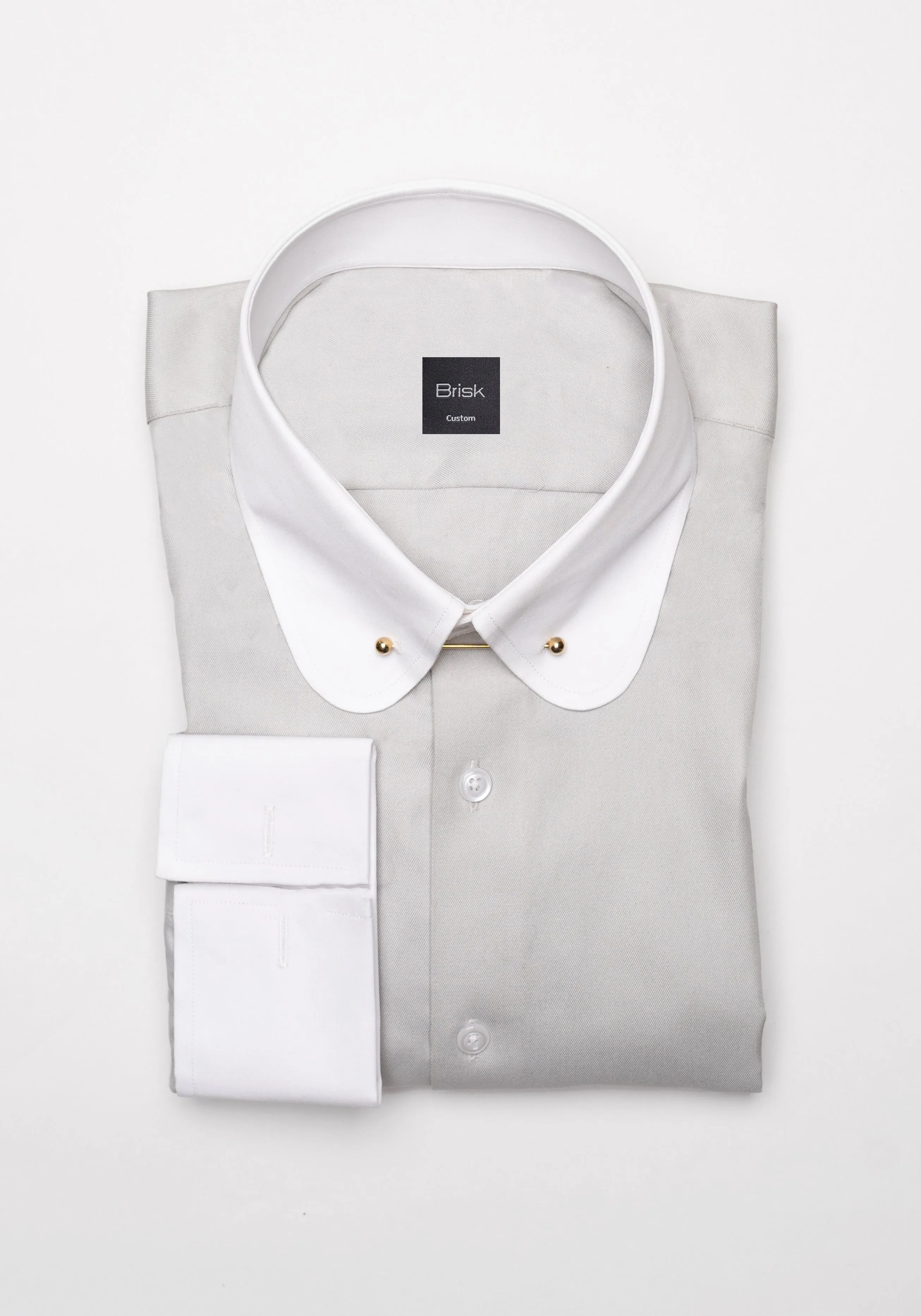 Light Grey Twill Pima Cotton Shirt - White Club Collar With Golden Pin sold by Brisk Shirts