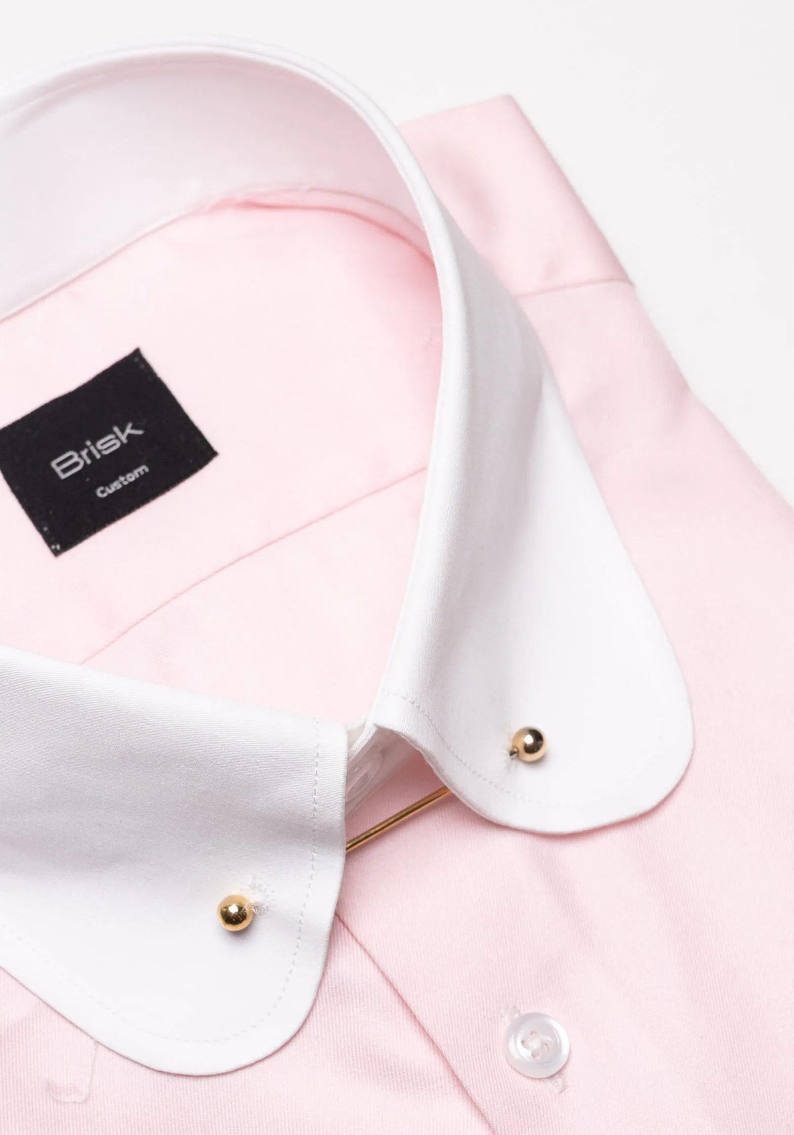 Pink Twill Pima Cotton Shirt - White Club Collar With Golden Pin sold by Brisk Shirts product image thumbnail 2