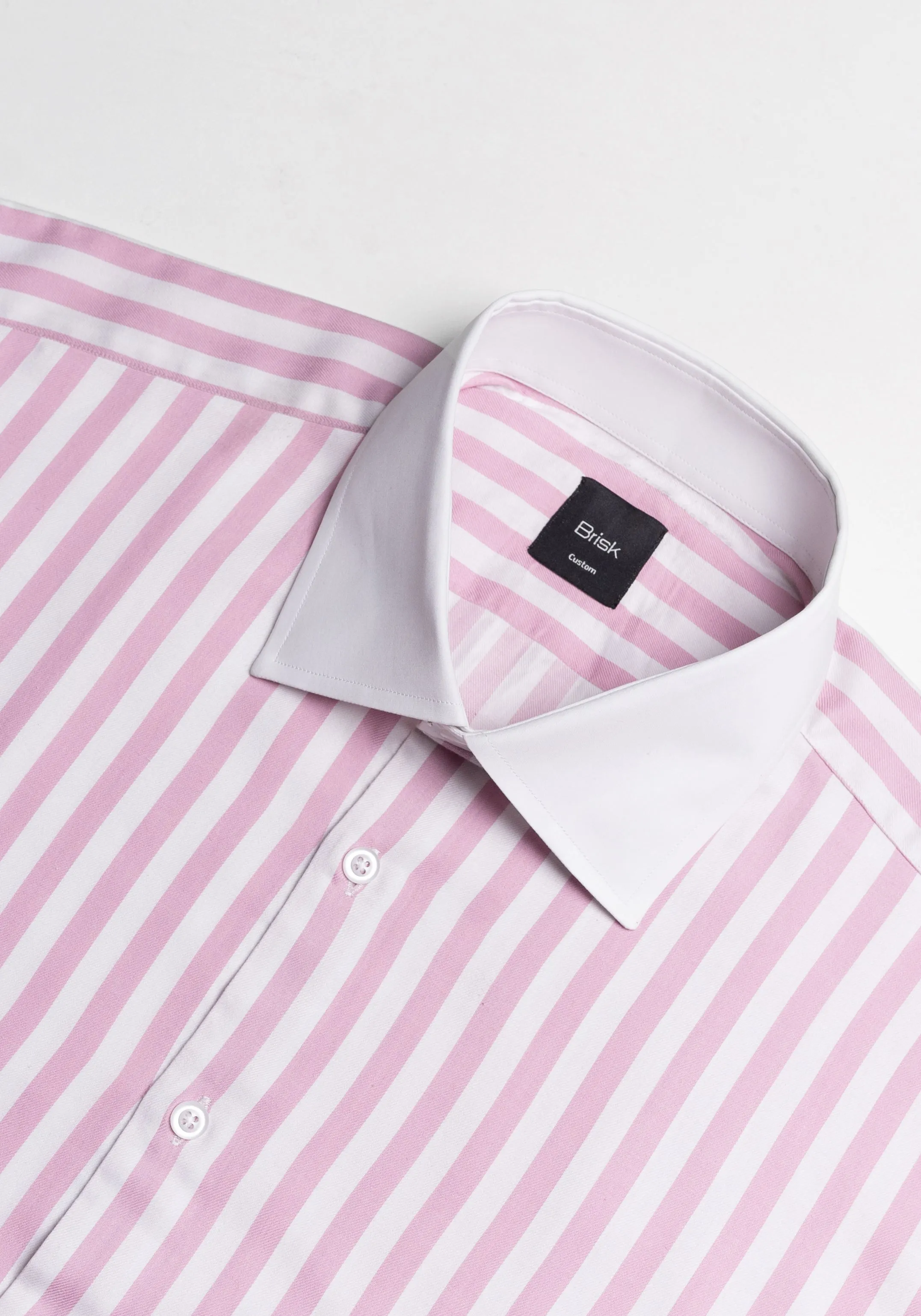 Pink Twill Bold Stripes Pima Cotton Shirt - White High Cutaway Classic Collar sold by Brisk Shirts product image thumbnail 3