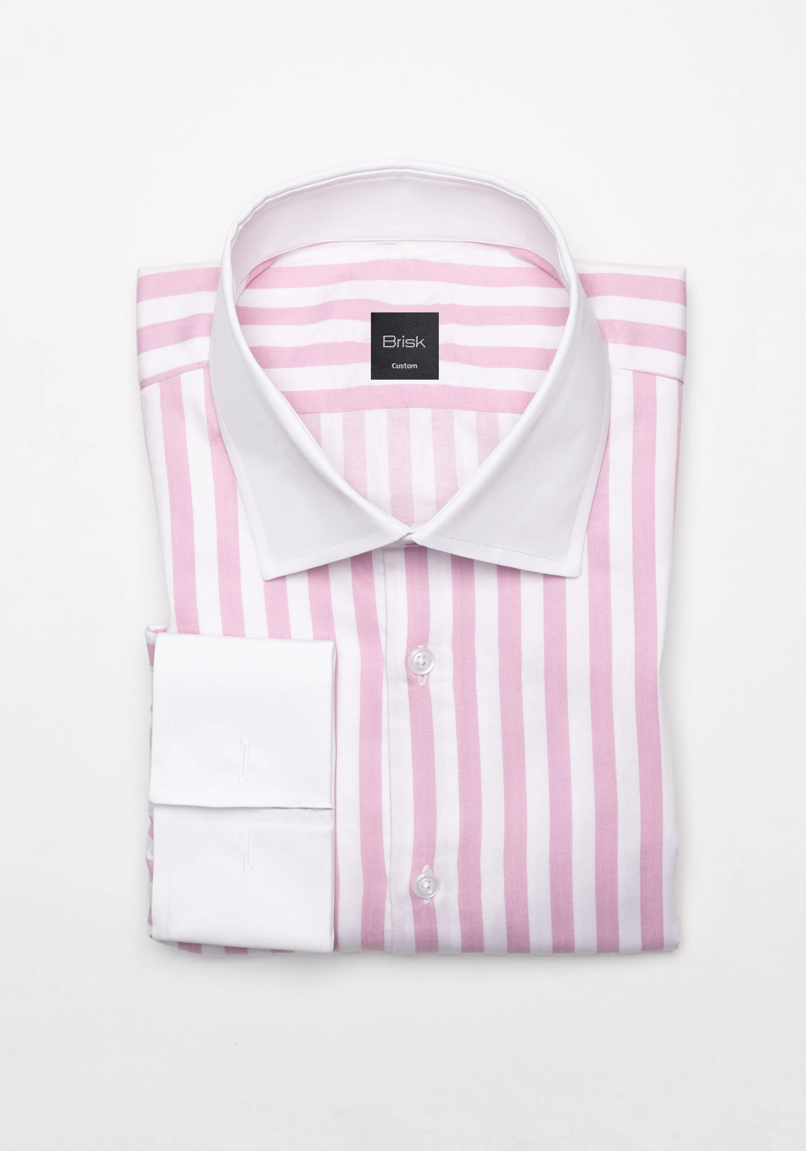 Pink Twill Bold Stripes Pima Cotton Shirt - White High Cutaway Classic Collar sold by Brisk Shirts