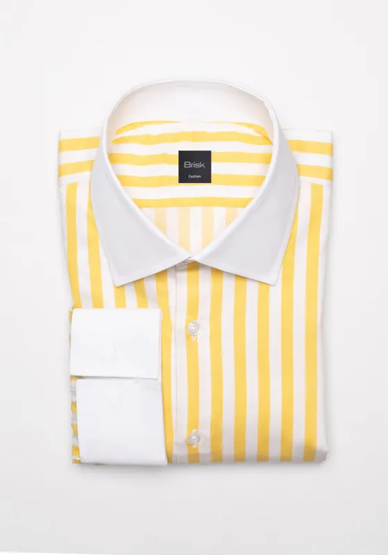 Yellow Twill Bold Stripes Pima Cotton Shirt - White High Cutaway Classic Collar sold by Brisk Shirts