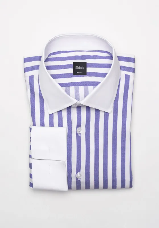 Purple Twill Bold Stripes Pima Cotton Shirt - White High Cutaway Classic Collar sold by Brisk Shirts