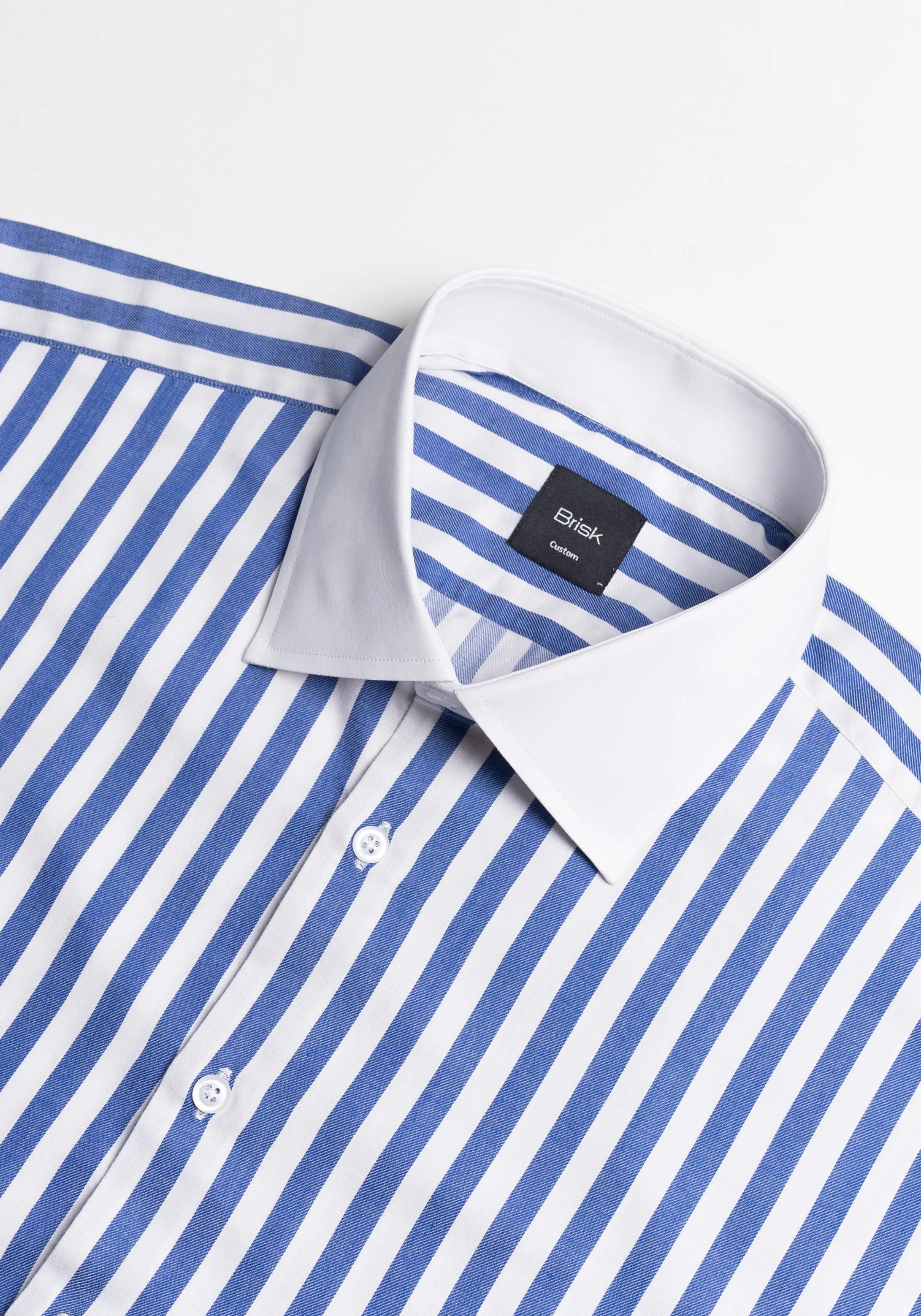 Navy Twill Bold Stripes Pima Cotton Shirt - White High Cutaway Classic Collar sold by Brisk Shirts product image thumbnail 3