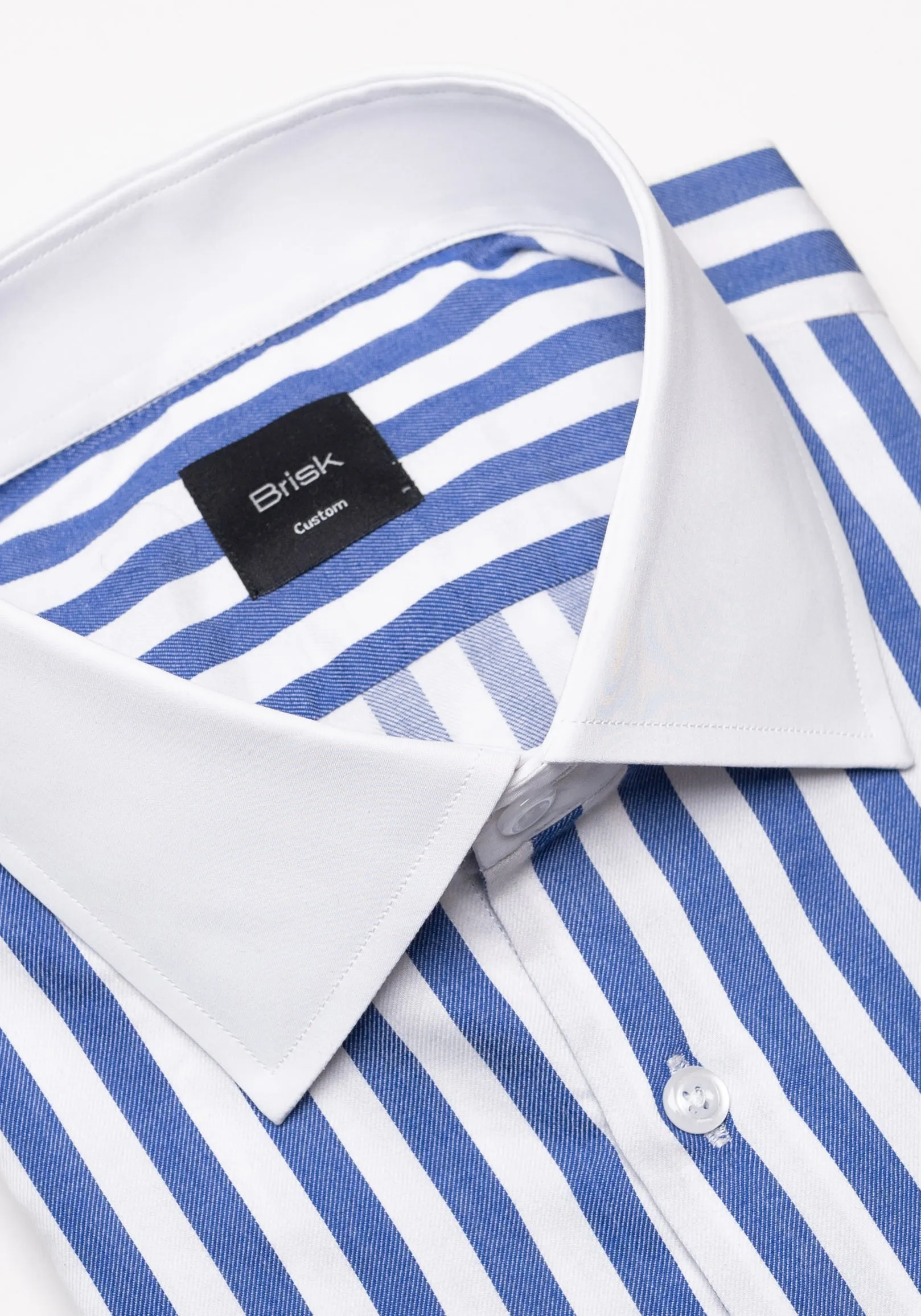Navy Twill Bold Stripes Pima Cotton Shirt - White High Cutaway Classic Collar sold by Brisk Shirts product image thumbnail 2