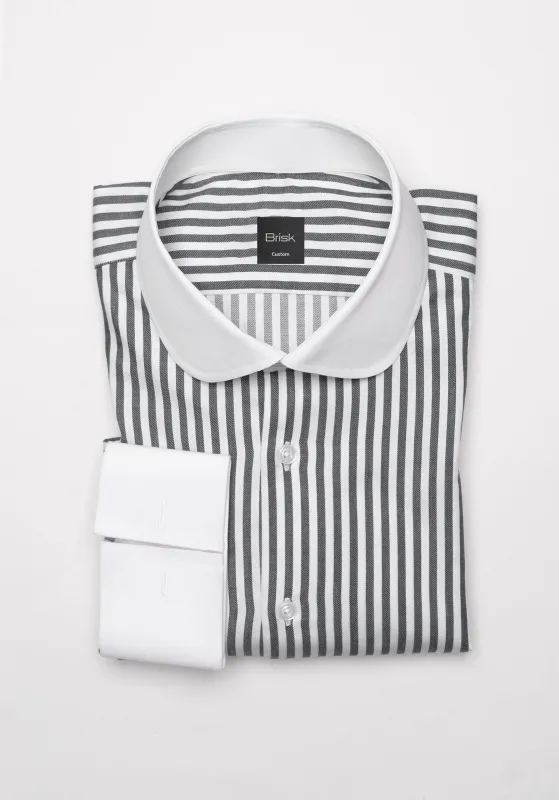 Charcoal Bengal Twill Stripes Pima Cotton Shirt - White Club Collar & French Cuffs sold by Brisk Shirts
