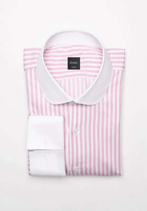 Pink Bengal Twill Stripes Pima Cotton Shirt - White Club Collar & French Cuffs sold by Brisk Shirts