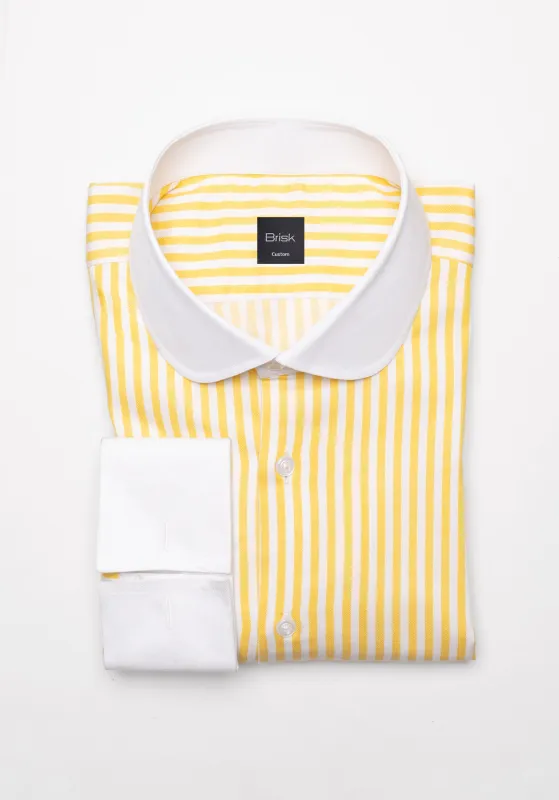 Yellow Bengal Twill Stripes Pima Cotton Shirt - White Club Collar & French Cuffs sold by Brisk Shirts