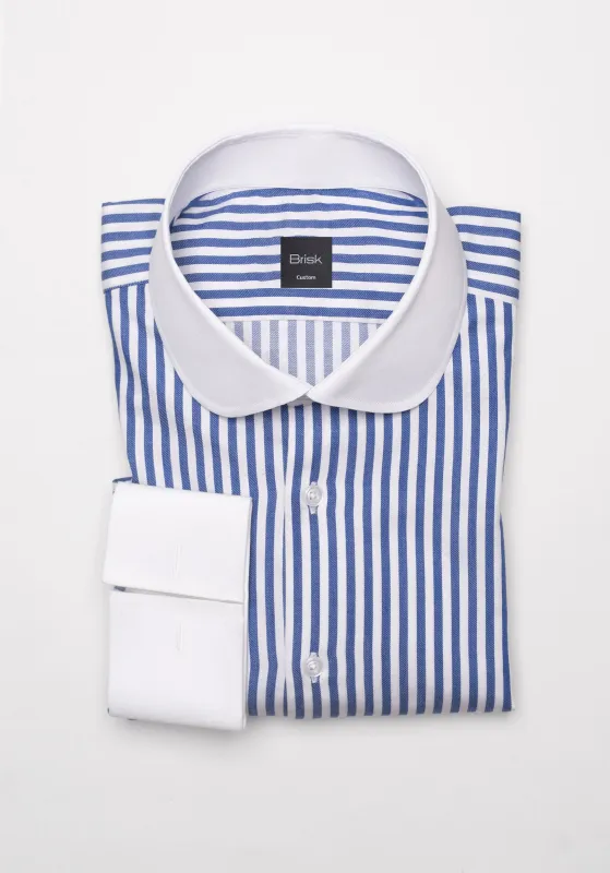 Navy Bengal Twill Stripes Pima Cotton Shirt - White Club Collar & French Cuffs sold by Brisk Shirts