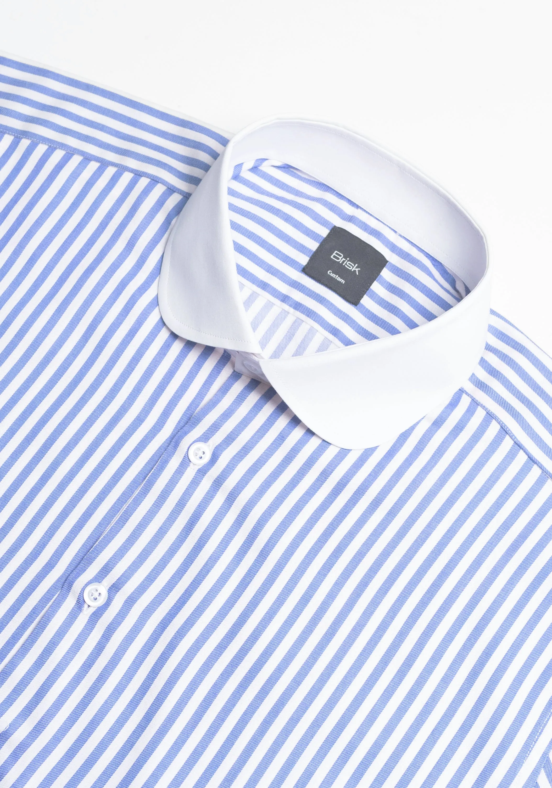 Sky Blue Bengal Twill Stripes Pima Cotton Shirt - White Club Collar & French Cuffs sold by Brisk Shirts product image thumbnail 3