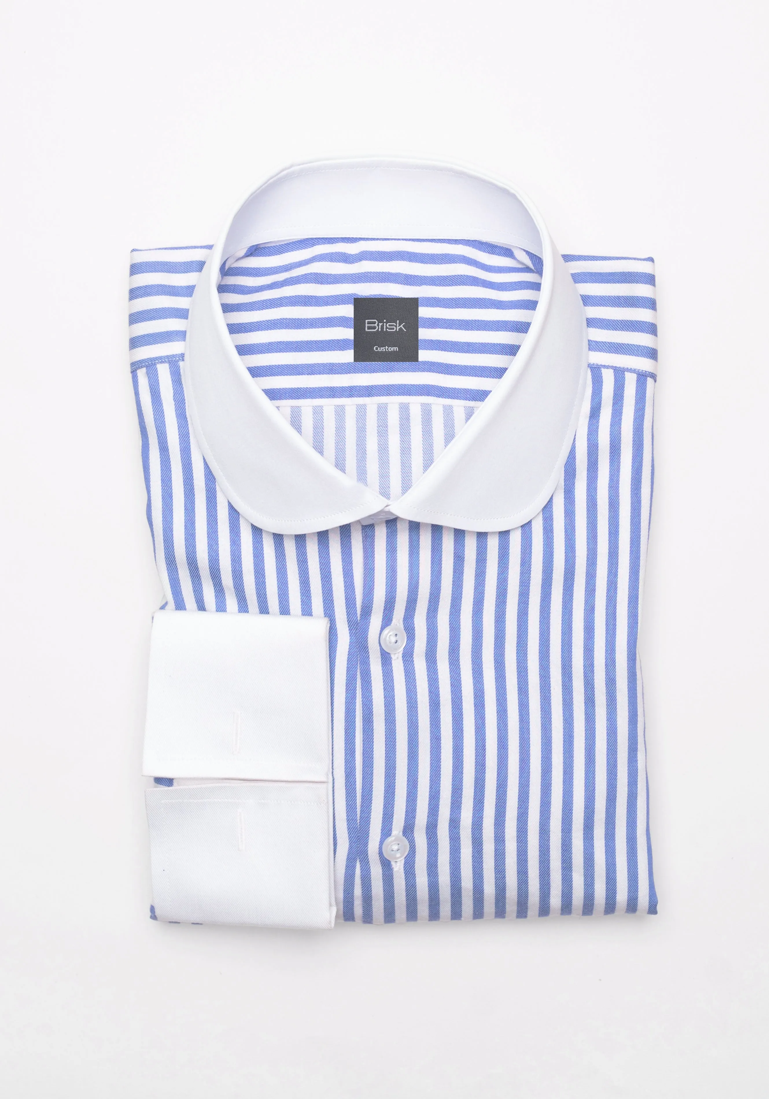 Sky Blue Bengal Twill Stripes Pima Cotton Shirt - White Club Collar & French Cuffs sold by Brisk Shirts