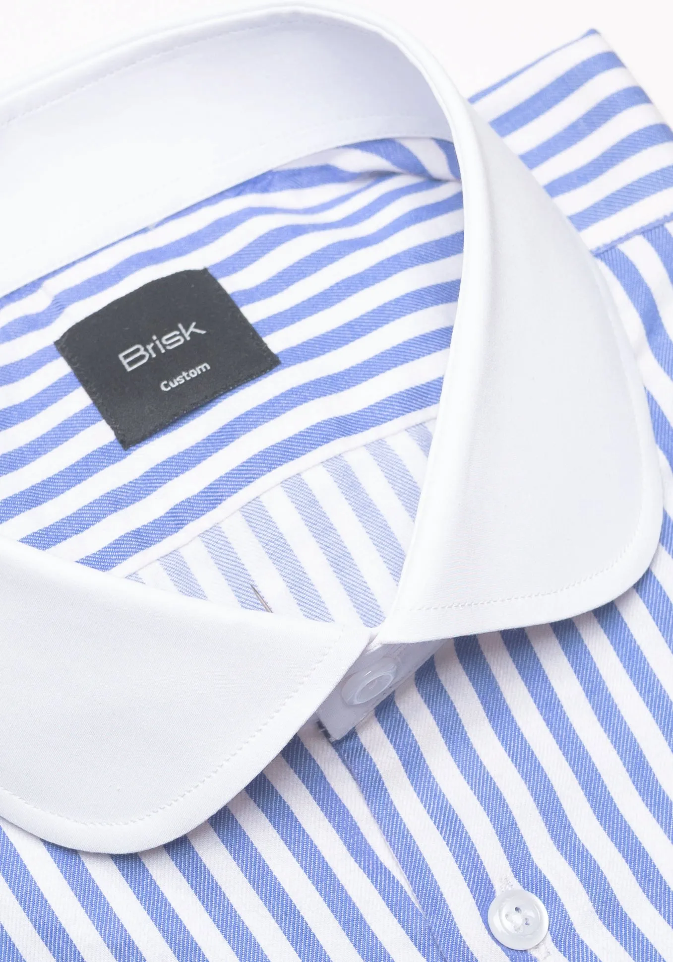 Sky Blue Bengal Twill Stripes Pima Cotton Shirt - White Club Collar & French Cuffs sold by Brisk Shirts product image thumbnail 2