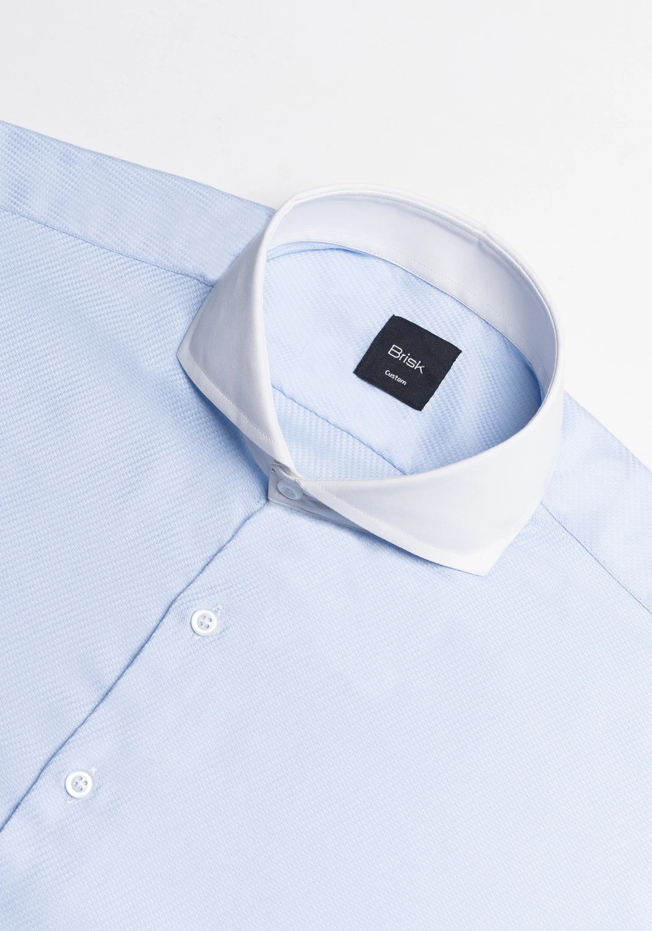 Egyptian Sky Blue Gloss Self Structured Shirt - White Cutaway Extreme Collar sold by Brisk Shirts product image thumbnail 3