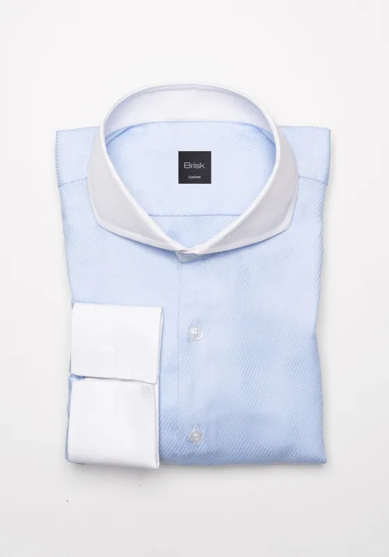 Egyptian Sky Blue Gloss Self Structured Shirt - White Cutaway Extreme Collar made by Brisk Shirts