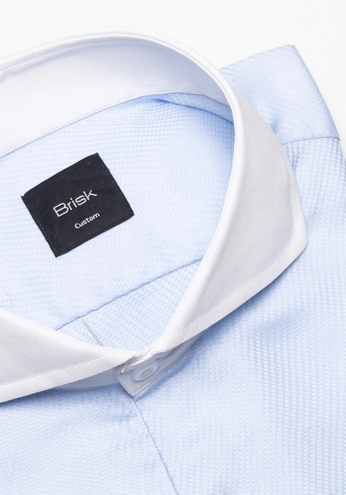 Egyptian Sky Blue Gloss Self Structured Shirt - White Cutaway Extreme Collar sold by Brisk Shirts product image thumbnail 2