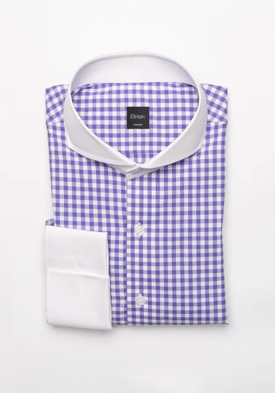 Purple Gingham Crisp Pima Cotton Shirt - White Cutaway Extreme Collar sold by Brisk Shirts