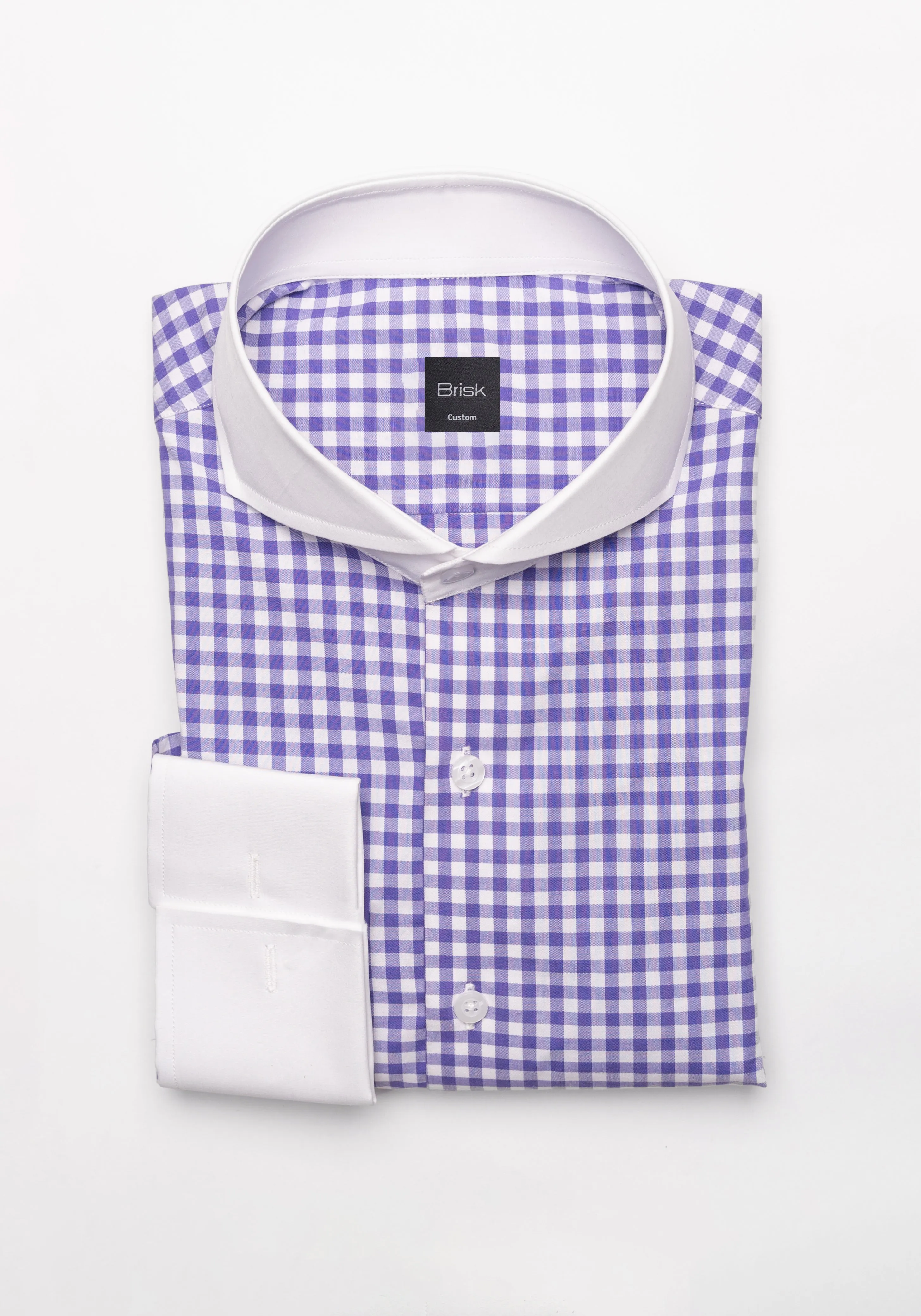 Purple Gingham Crisp Pima Cotton Shirt - White Cutaway Extreme Collar sold by Brisk Shirts