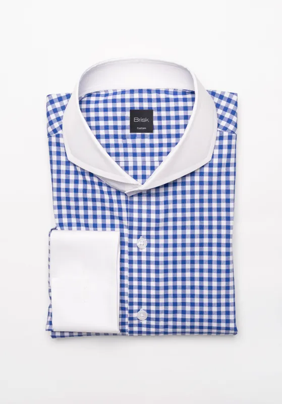 Royal Blue Gingham Crisp Pima Cotton Shirt - White Cutaway Extreme Collar sold by Brisk Shirts