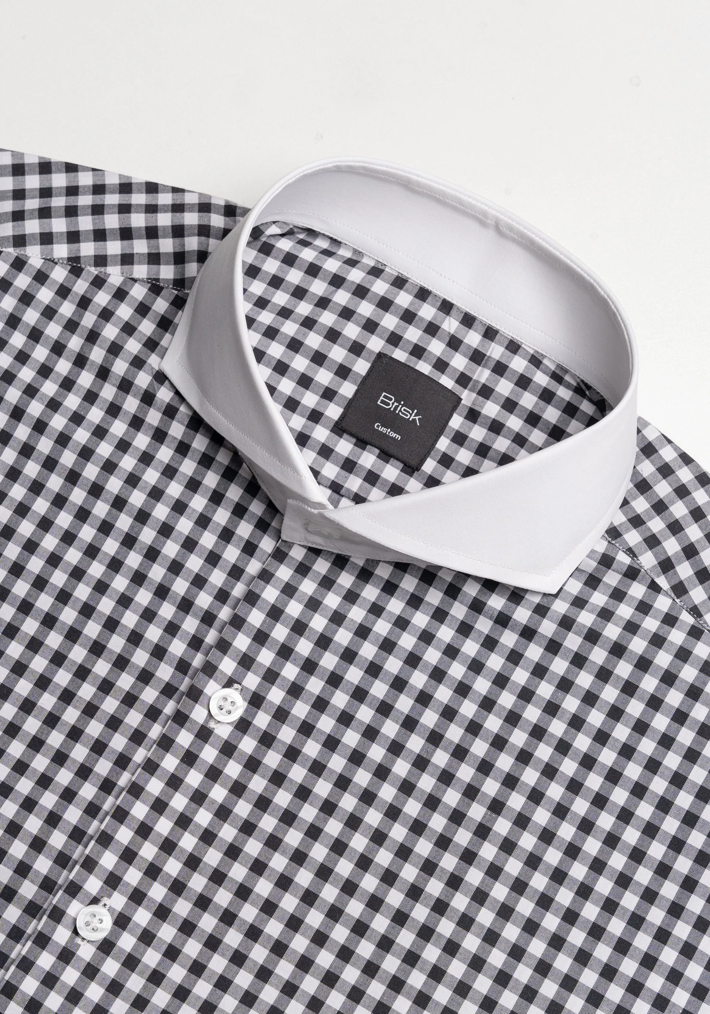 Black Gingham Crisp Pima Cotton Shirt - White Cutaway Extreme Collar sold by Brisk Shirts product image thumbnail 3