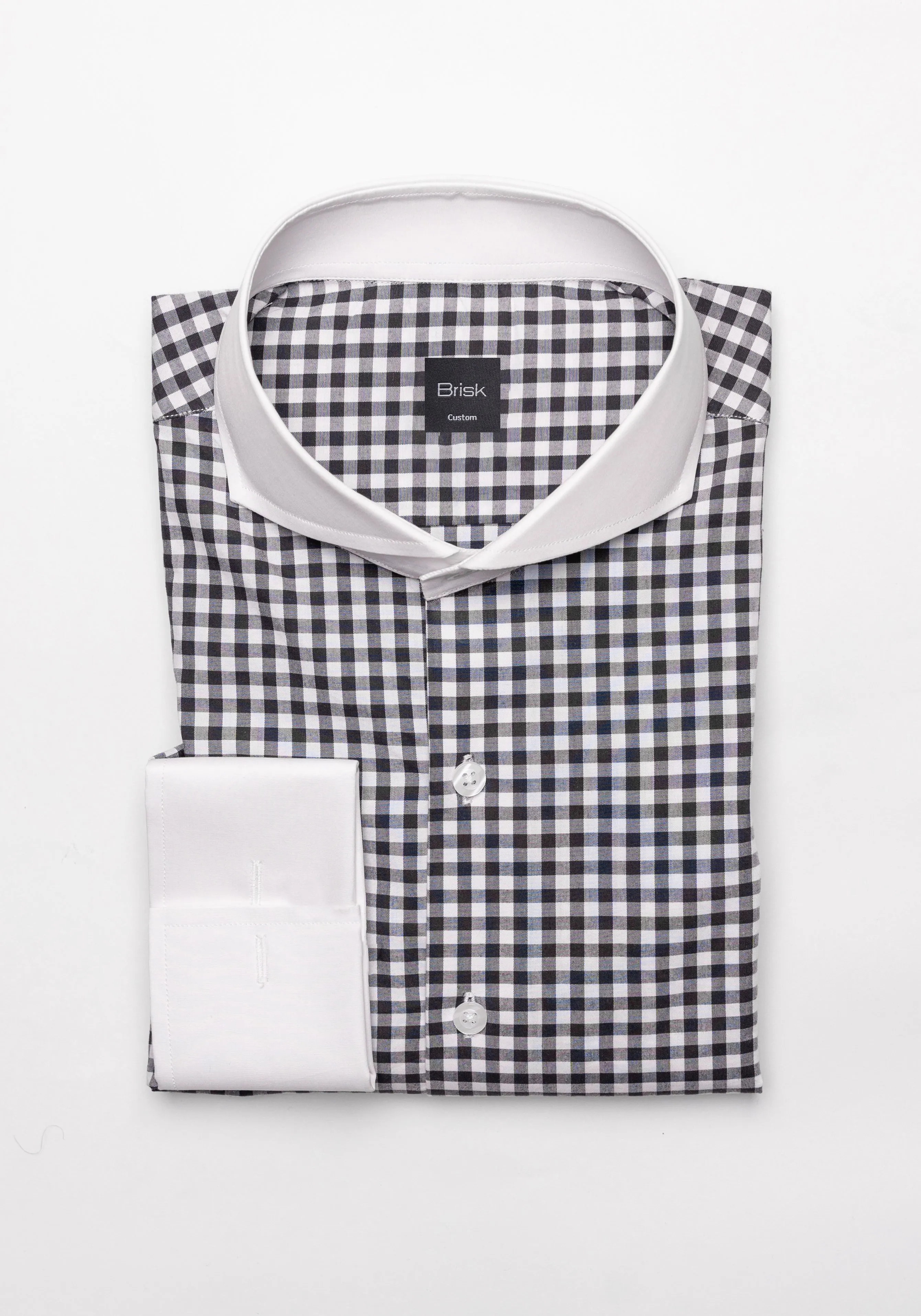 Black Gingham Crisp Pima Cotton Shirt - White Cutaway Extreme Collar sold by Brisk Shirts