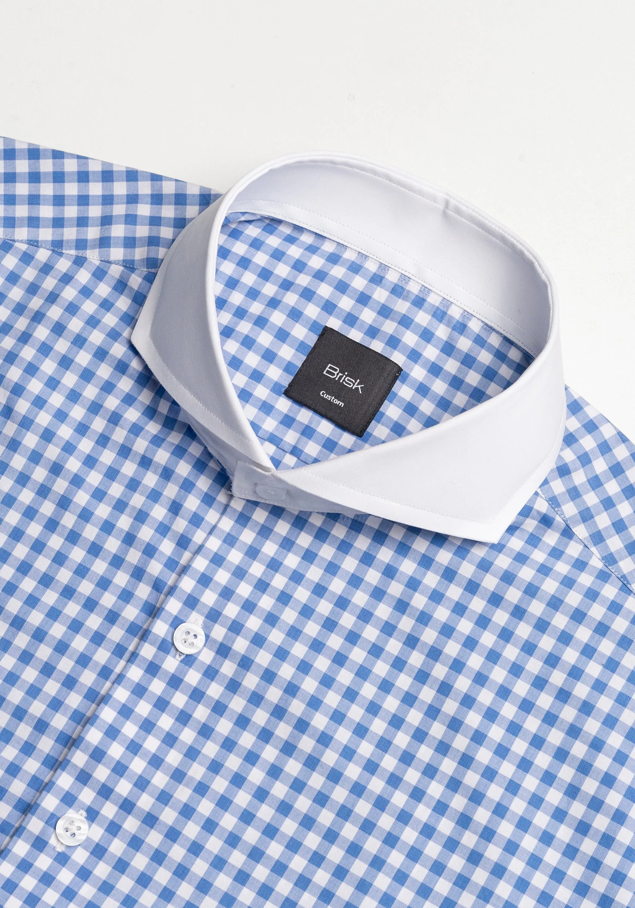 Sky Blue Gingham Crisp Pima Cotton Shirt - White Cutaway Extreme Collar sold by Brisk Shirts product image thumbnail 3