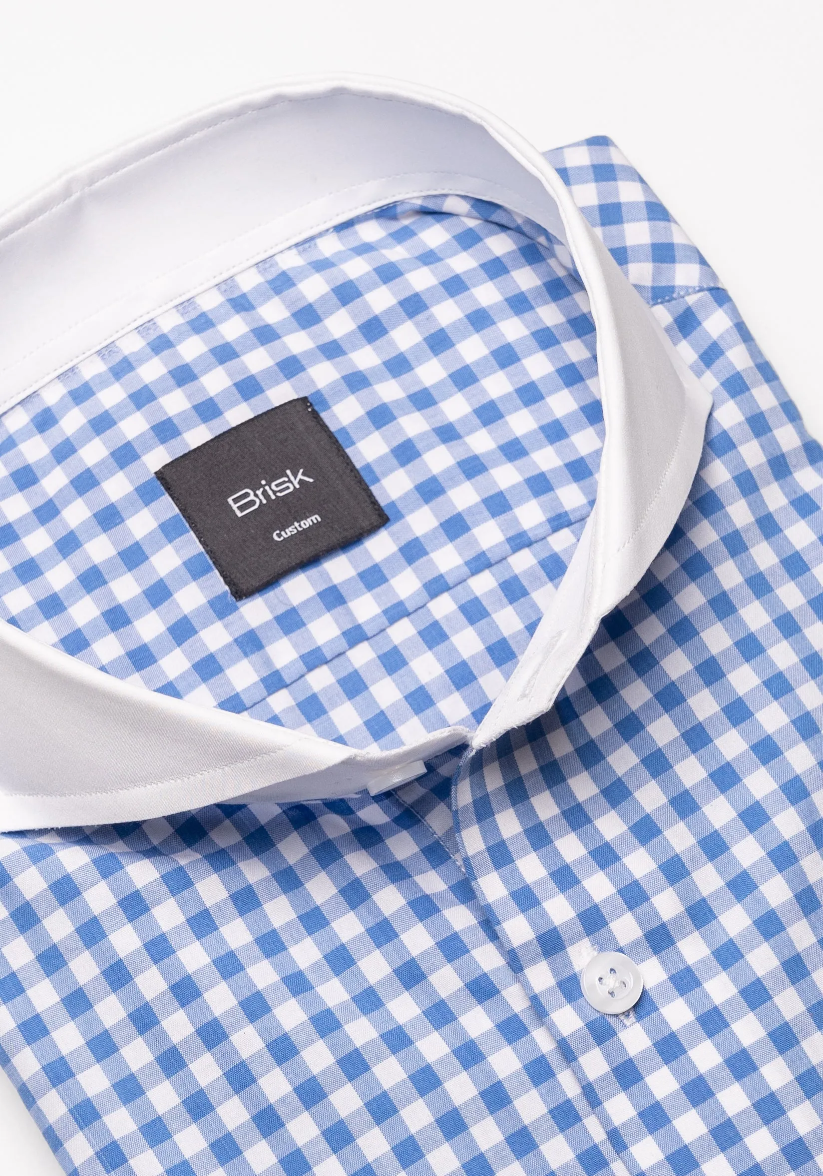 Sky Blue Gingham Crisp Pima Cotton Shirt - White Cutaway Extreme Collar sold by Brisk Shirts product image thumbnail 2