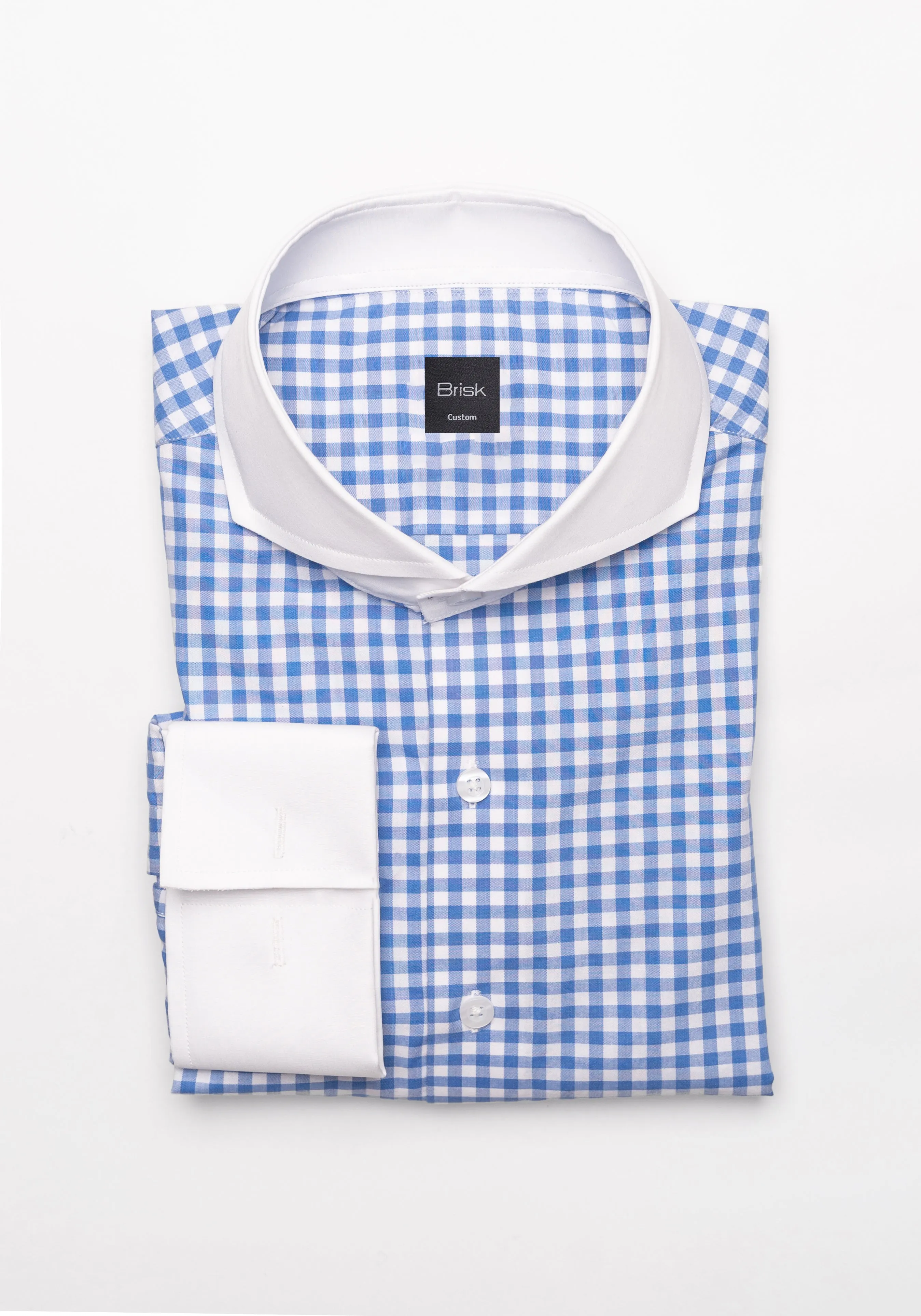 Sky Blue Gingham Crisp Pima Cotton Shirt - White Cutaway Extreme Collar sold by Brisk Shirts