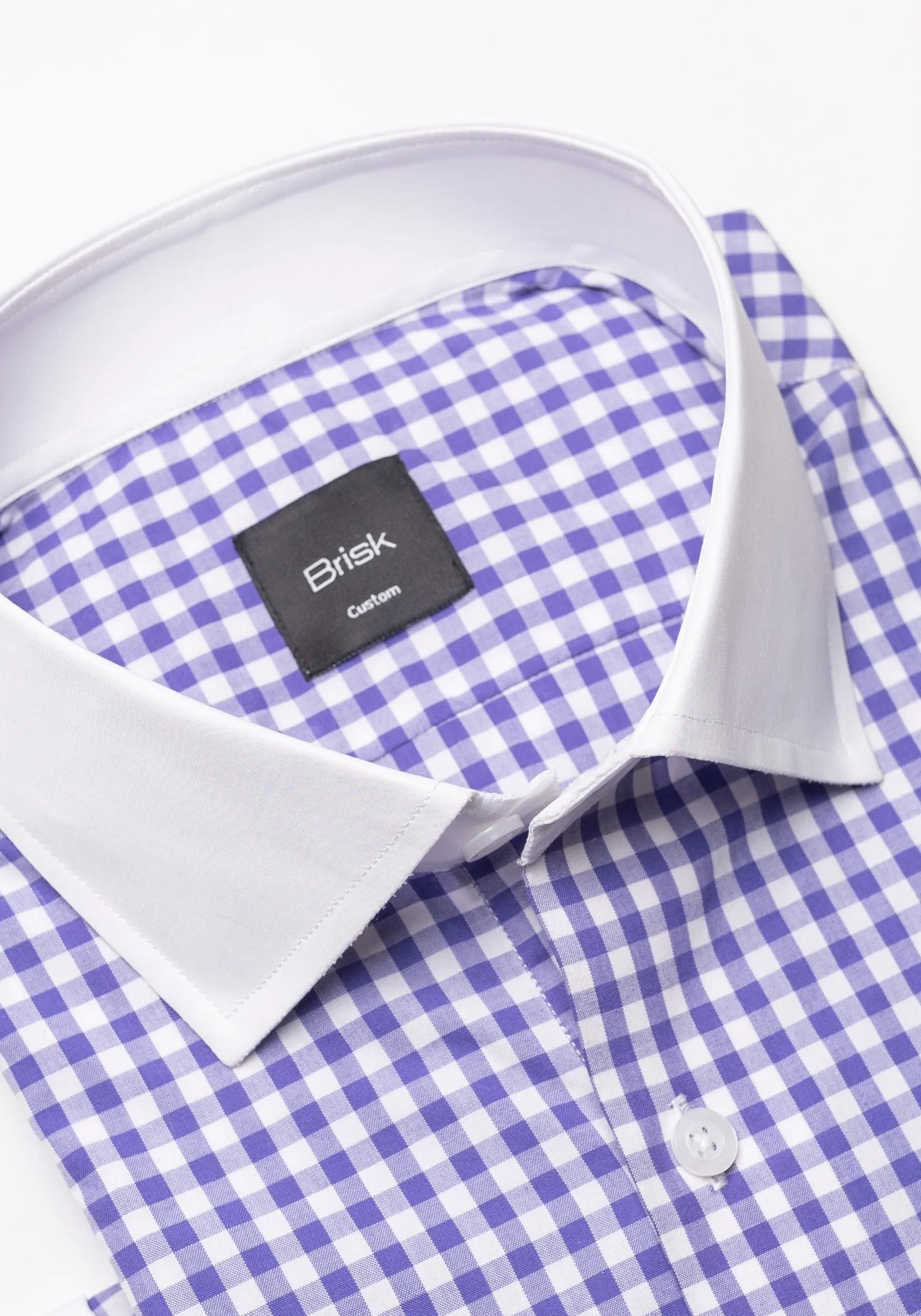 Purple Gingham Crisp Pima Cotton Shirt - White Cutaway Classic Collar sold by Brisk Shirts product image thumbnail 3