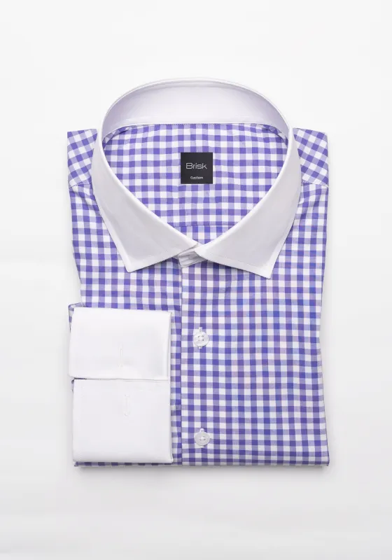 Purple Gingham Crisp Pima Cotton Shirt - White Cutaway Classic Collar sold by Brisk Shirts