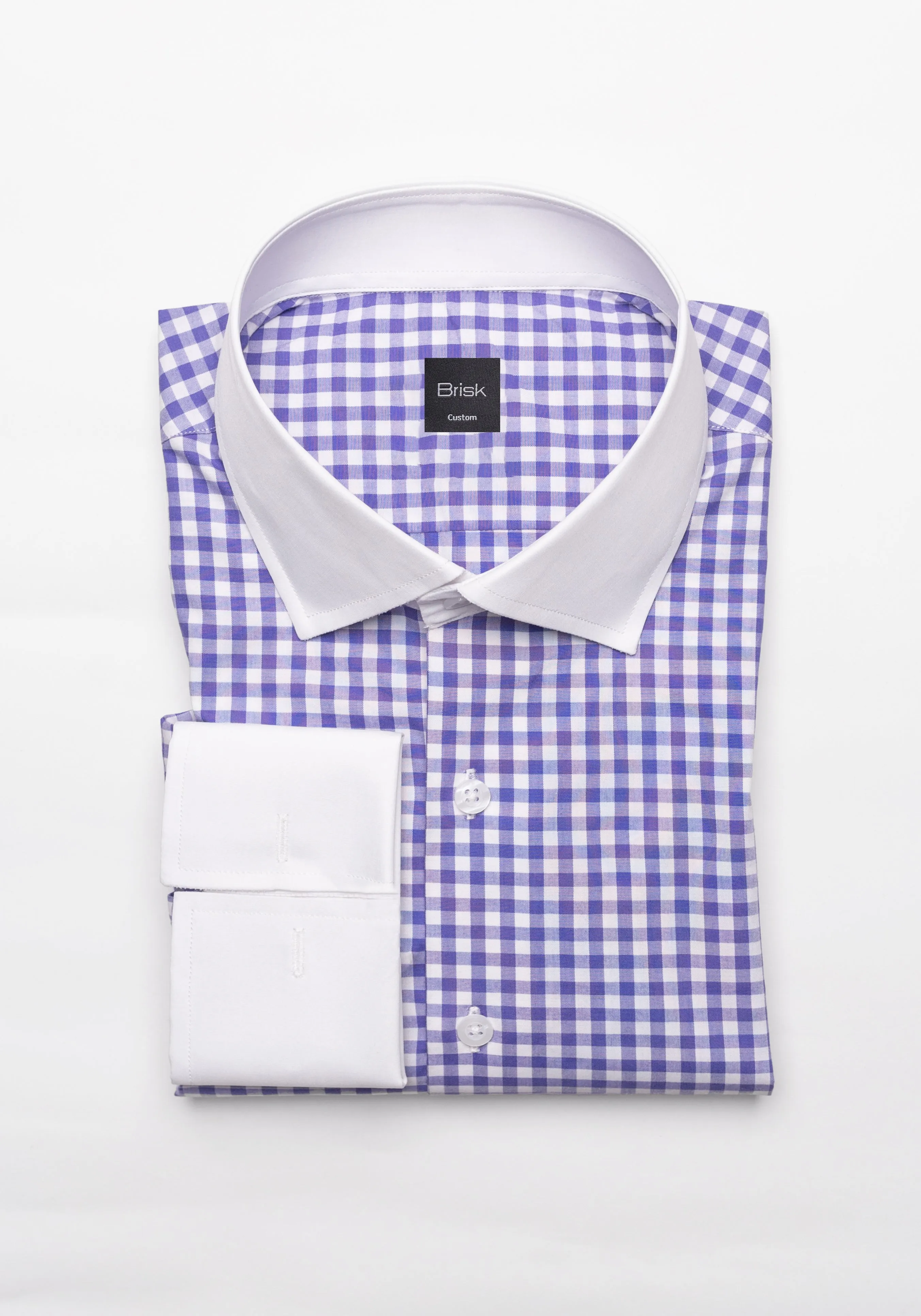 Purple Gingham Crisp Pima Cotton Shirt - White Cutaway Classic Collar sold by Brisk Shirts