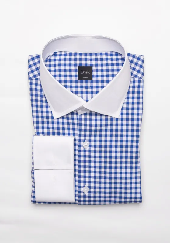 Royal Blue Gingham Crisp Pima Cotton Shirt - White Cutaway Classic Collar sold by Brisk Shirts