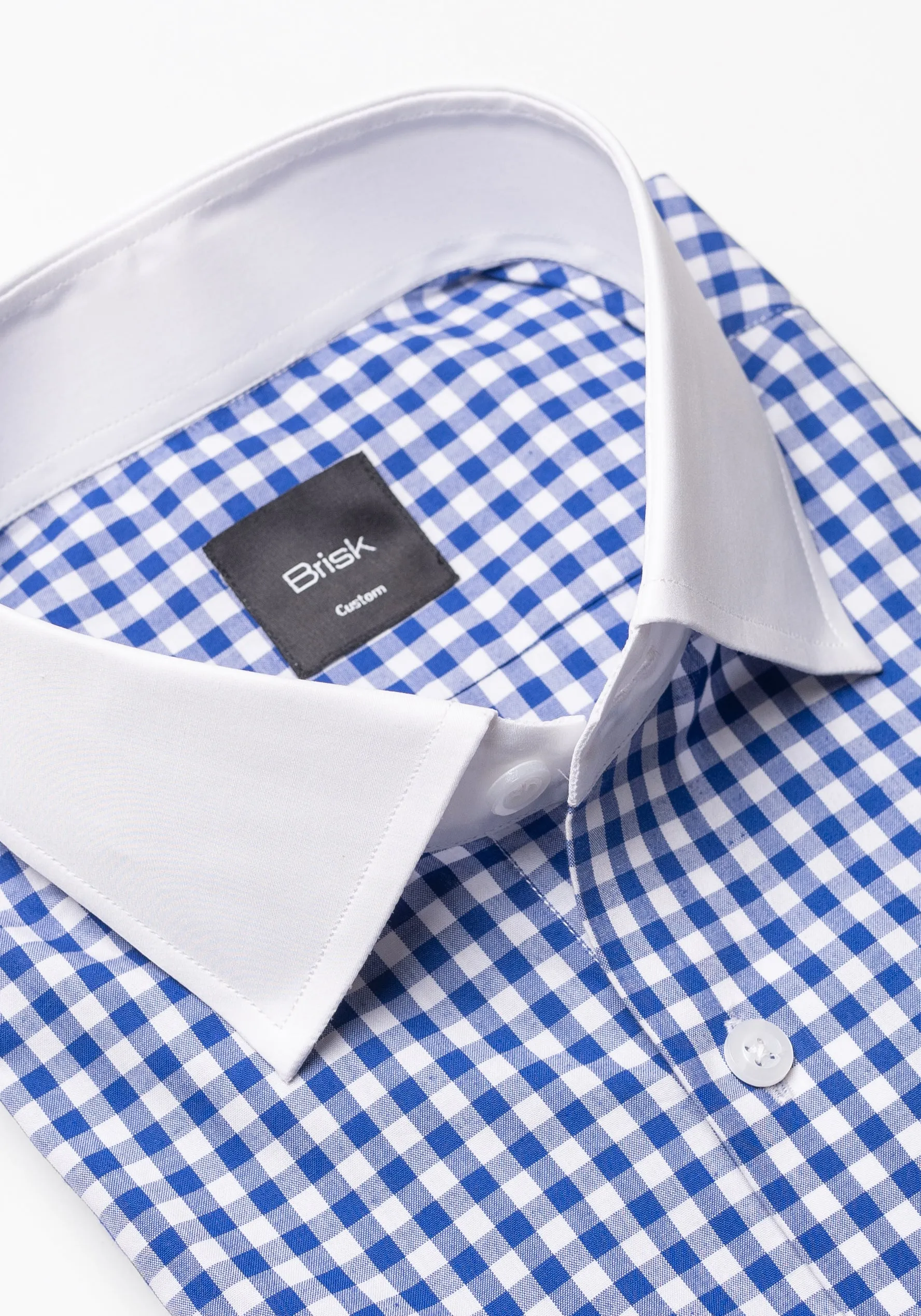 Royal Blue Gingham Crisp Pima Cotton Shirt - White Cutaway Classic Collar sold by Brisk Shirts product image thumbnail 3