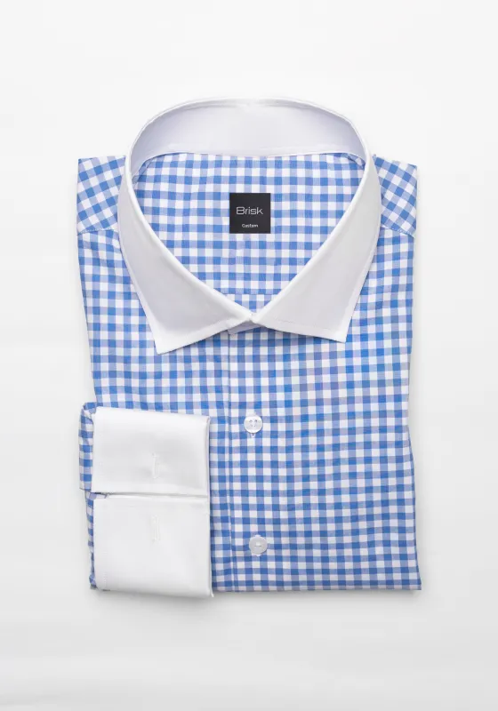 Sky Blue Gingham Crisp Pima Cotton Shirt - White Cutaway Classic Collar sold by Brisk Shirts