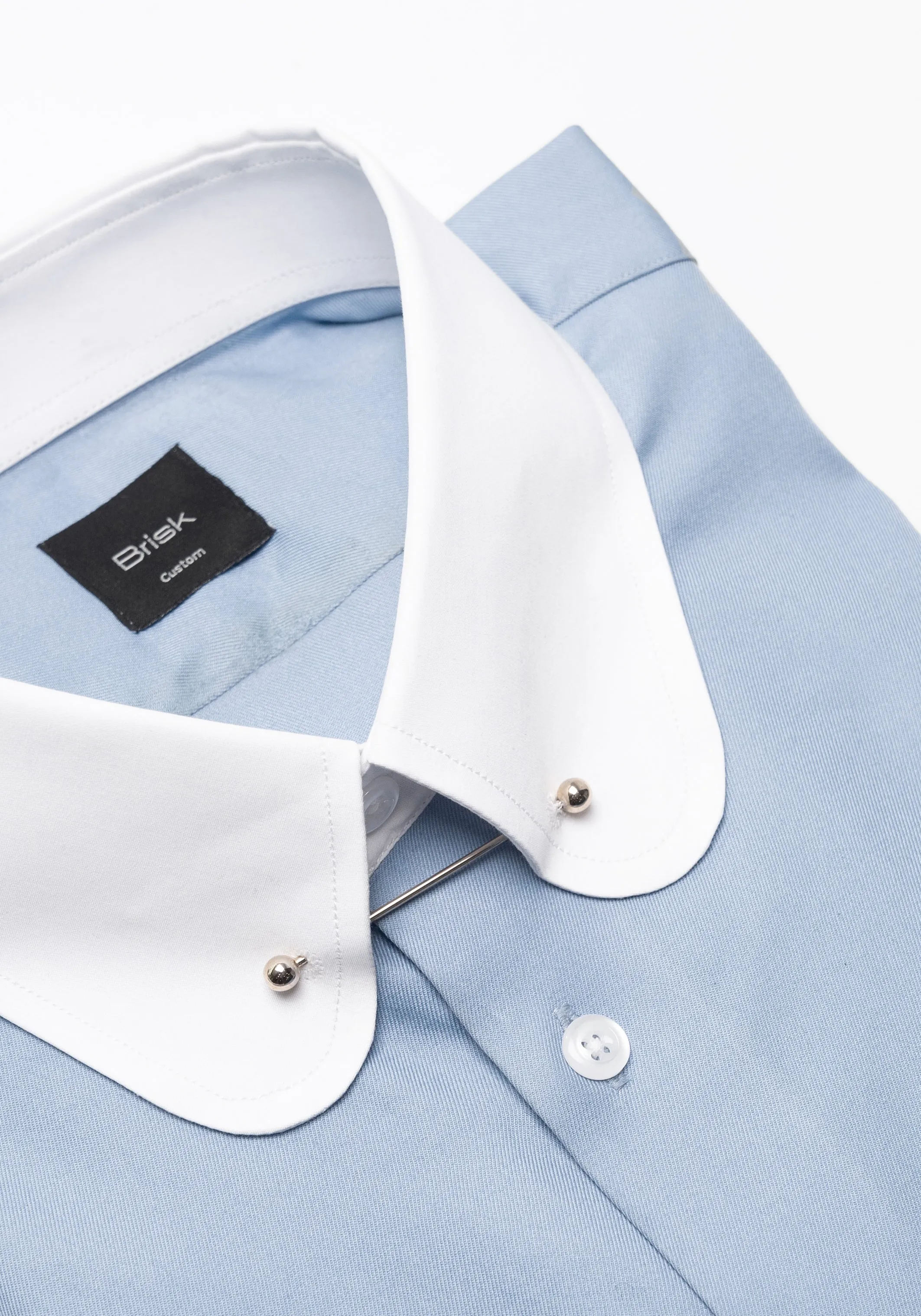Sky Blue Twill Pima Cotton Shirt - White Club Collar With Golden Pin Collar sold by Brisk Shirts product image thumbnail 2