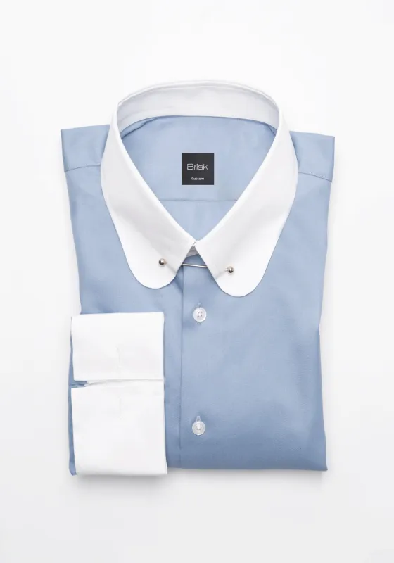 Sky Blue Twill Pima Cotton Shirt - White Club Collar With Golden Pin Collar sold by Brisk Shirts