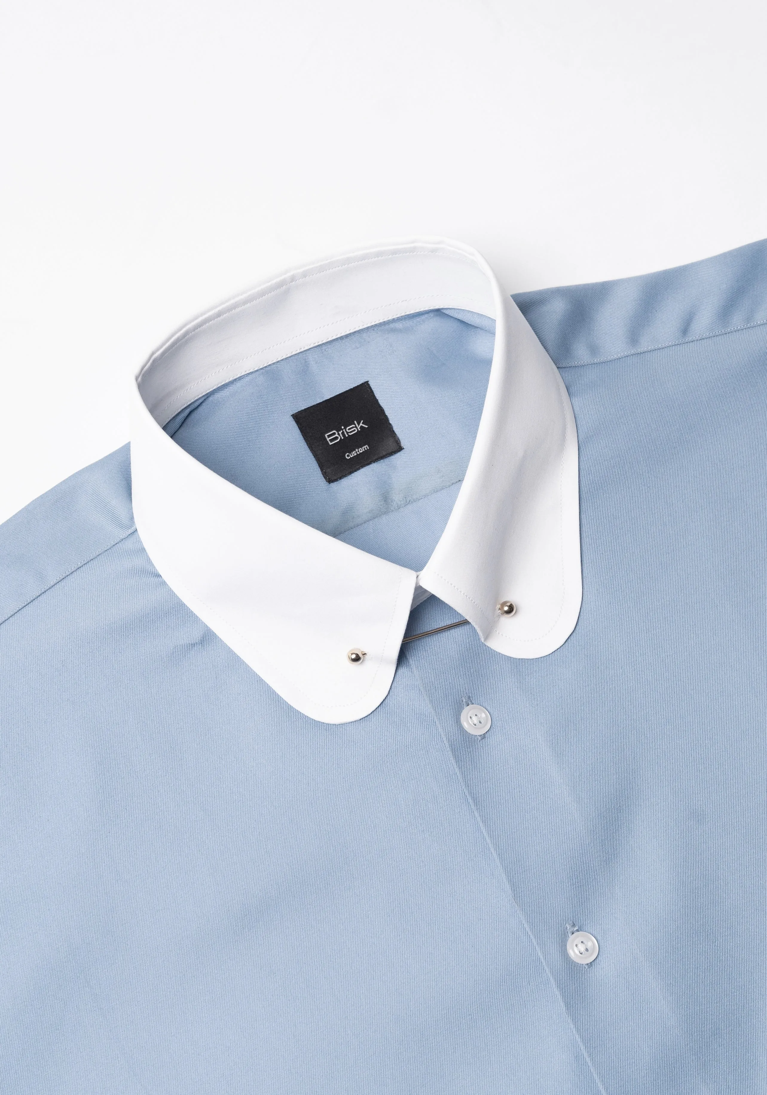 Sky Blue Twill Pima Cotton Shirt - White Club Collar With Golden Pin Collar sold by Brisk Shirts product image thumbnail 3