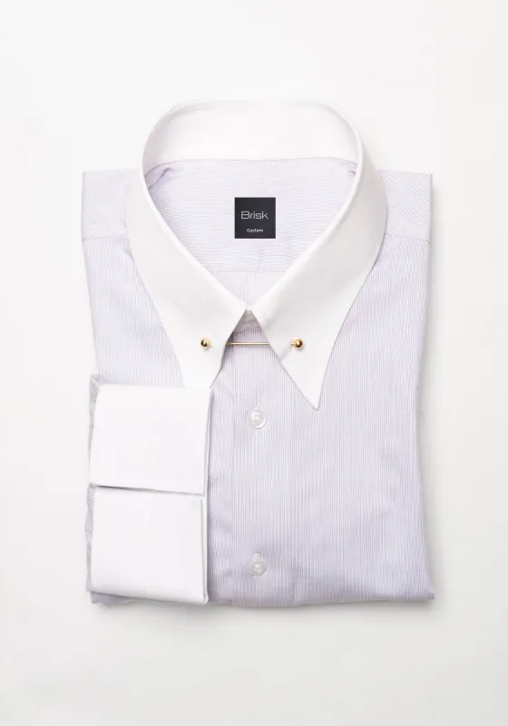 Pastel Lilac Pinstripes Pima Cotton Shirt - White Classic Golden Pin Collar & French Cuffs sold by Brisk Shirts