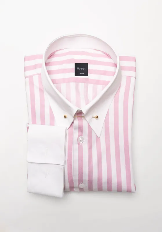 Pink Bold Twill Stripes Pima Cotton Shirt - White Classic Golden Pin Collar & French Cuffs sold by Brisk Shirts