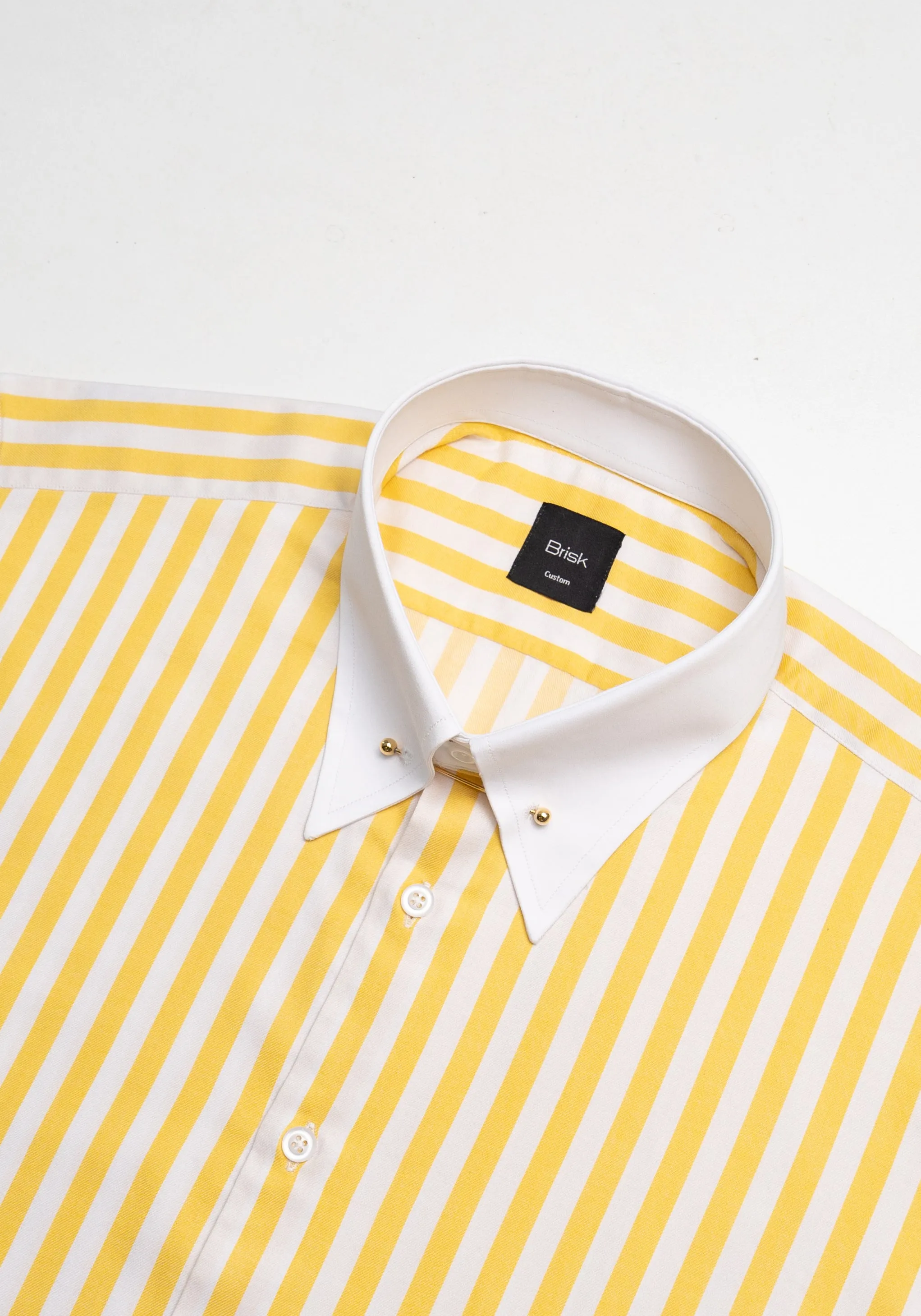 Yellow Bold Twill Stripes Pima Cotton Shirt - White Classic Golden Pin Collar & French Cuffs sold by Brisk Shirts product image thumbnail 3