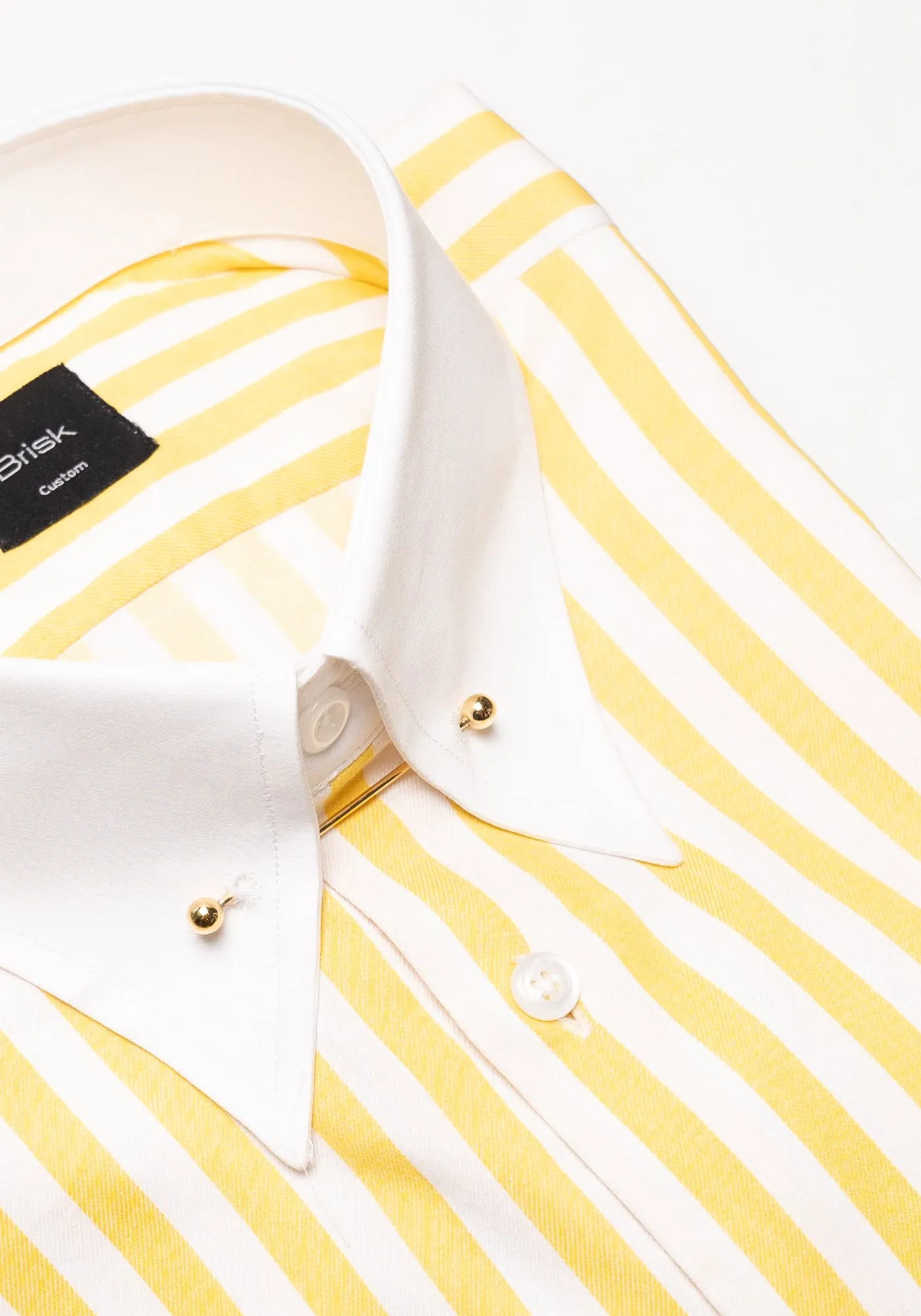 Yellow Bold Twill Stripes Pima Cotton Shirt - White Classic Golden Pin Collar & French Cuffs sold by Brisk Shirts product image thumbnail 2