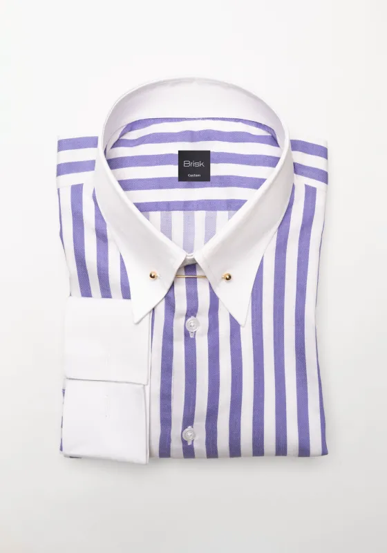 Purple Bold Twill Stripes Pima Cotton Shirt - White Classic Golden Pin Collar & French Cuffs sold by Brisk Shirts