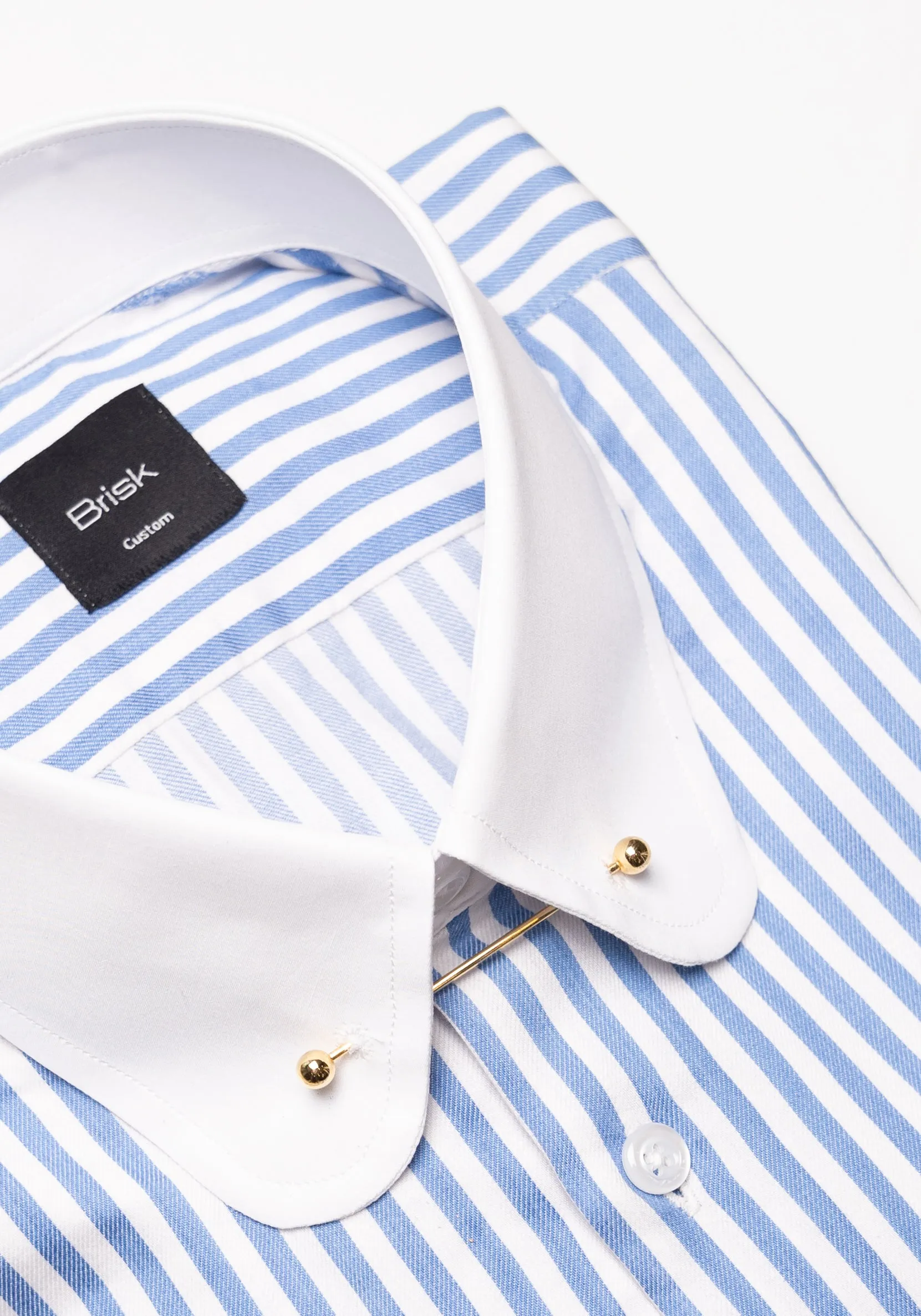Sky Blue Bengal Twill Stripes Pima Cotton Shirt - White Club Golden Pin Collar & French Cuffs sold by Brisk Shirts product image thumbnail 2