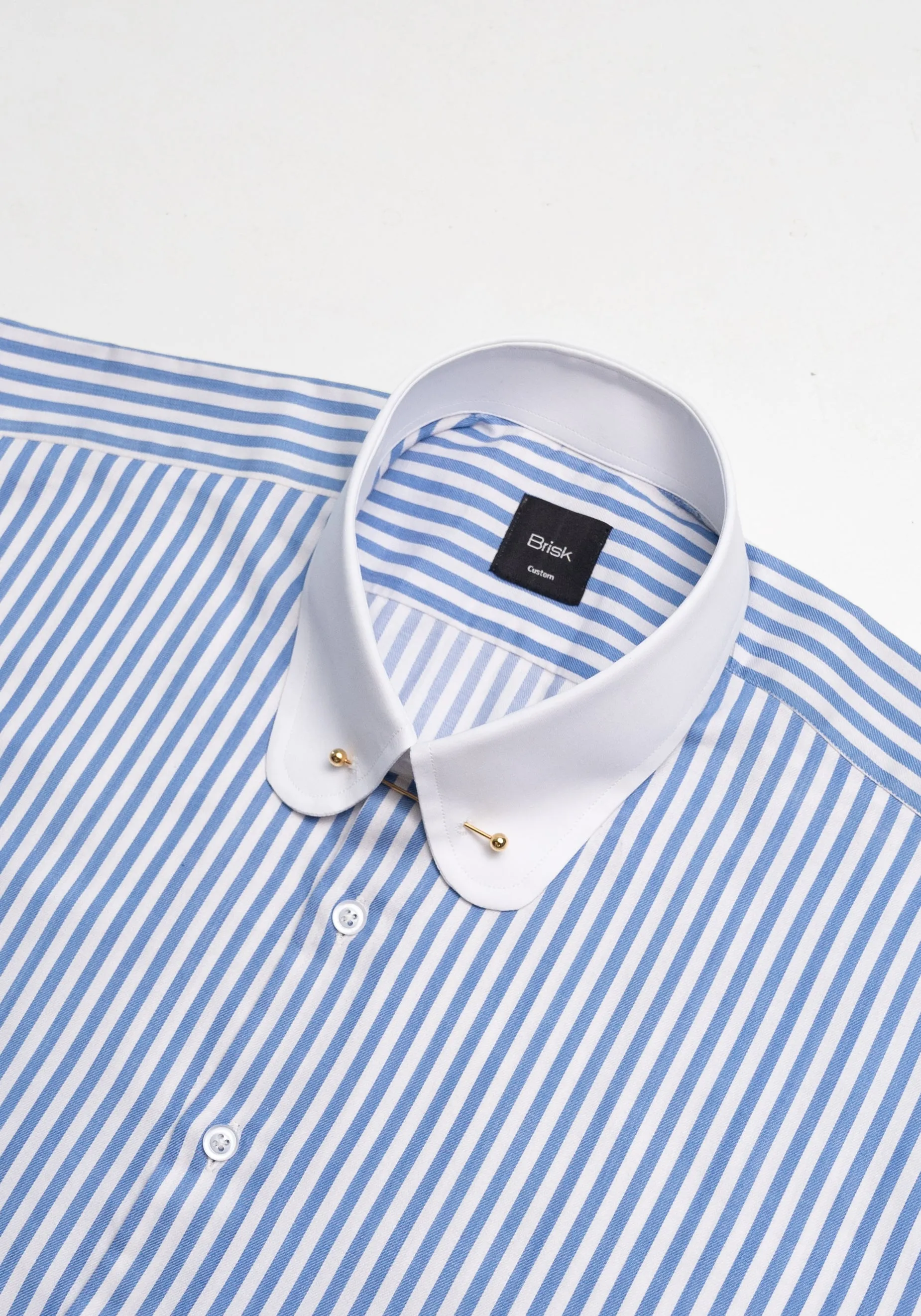Sky Blue Bengal Twill Stripes Pima Cotton Shirt - White Club Golden Pin Collar & French Cuffs sold by Brisk Shirts product image thumbnail 3