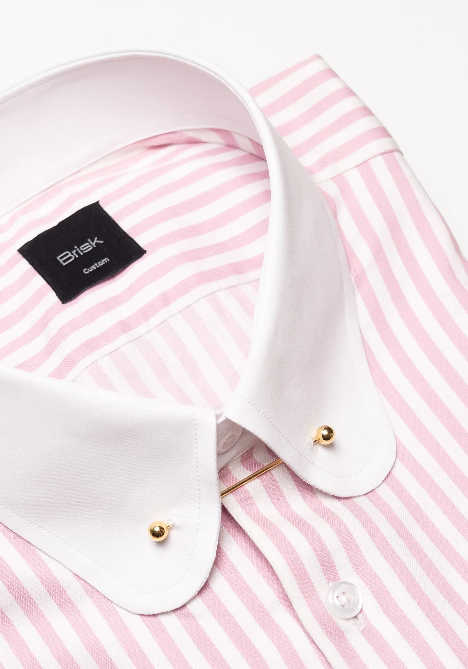 Pink Bengal Twill Stripes Pima Cotton Shirt - White Club Golden Pin Collar & French Cuffs sold by Brisk Shirts product image thumbnail 2