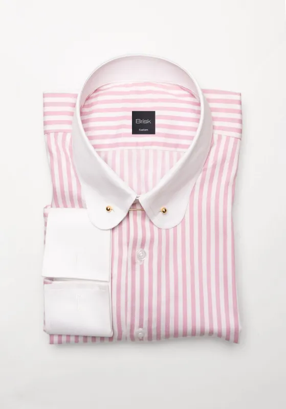 Pink Bengal Twill Stripes Pima Cotton Shirt - White Club Golden Pin Collar & French Cuffs sold by Brisk Shirts